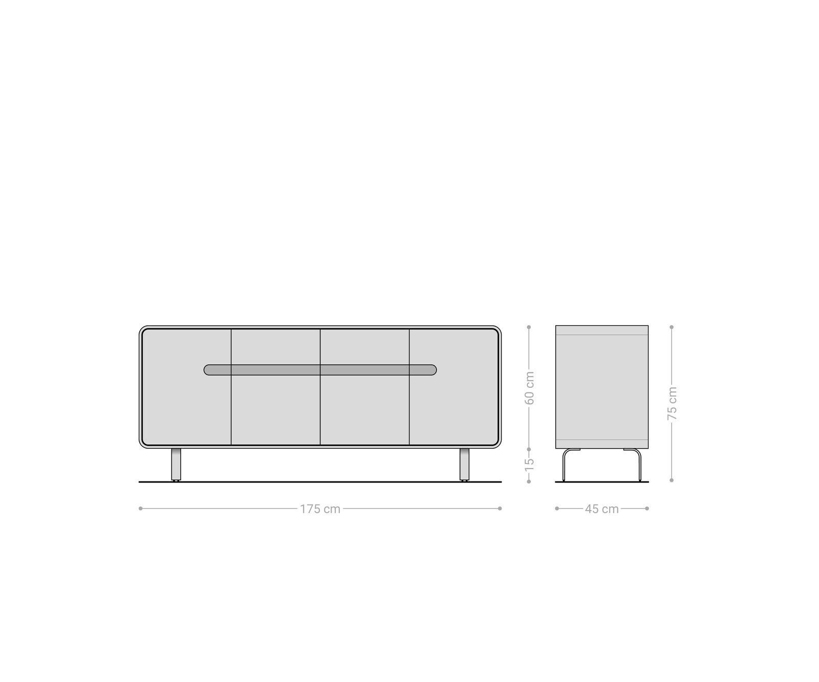 Buffet Anaya 175 cm acacia naturel 4 portes pied en L inoxydable 9