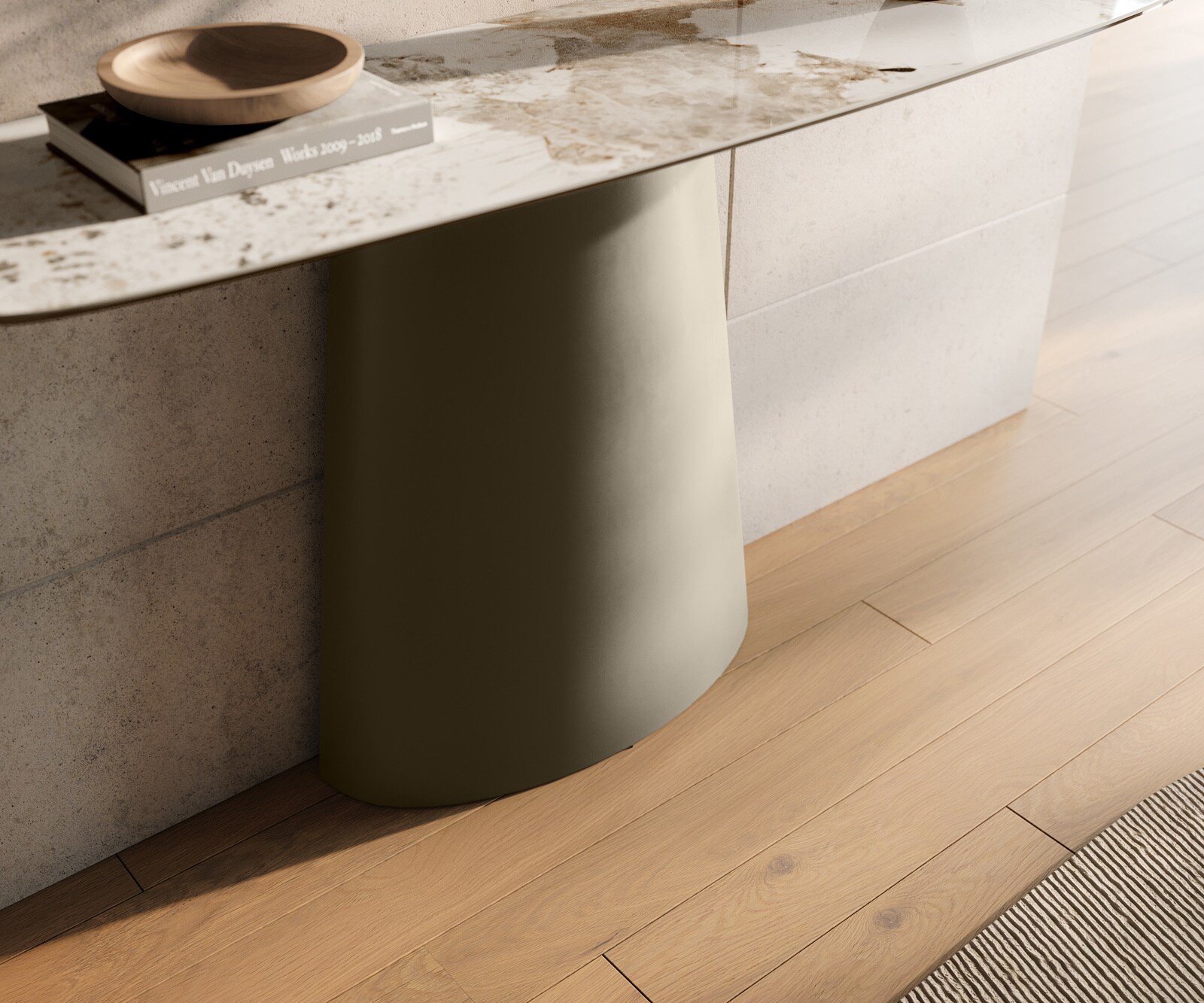 Console Edge forme bateau 140x40 cm Céramique Minas Melange Weiß-Beige Conos Métal Effektfinish Titan 5