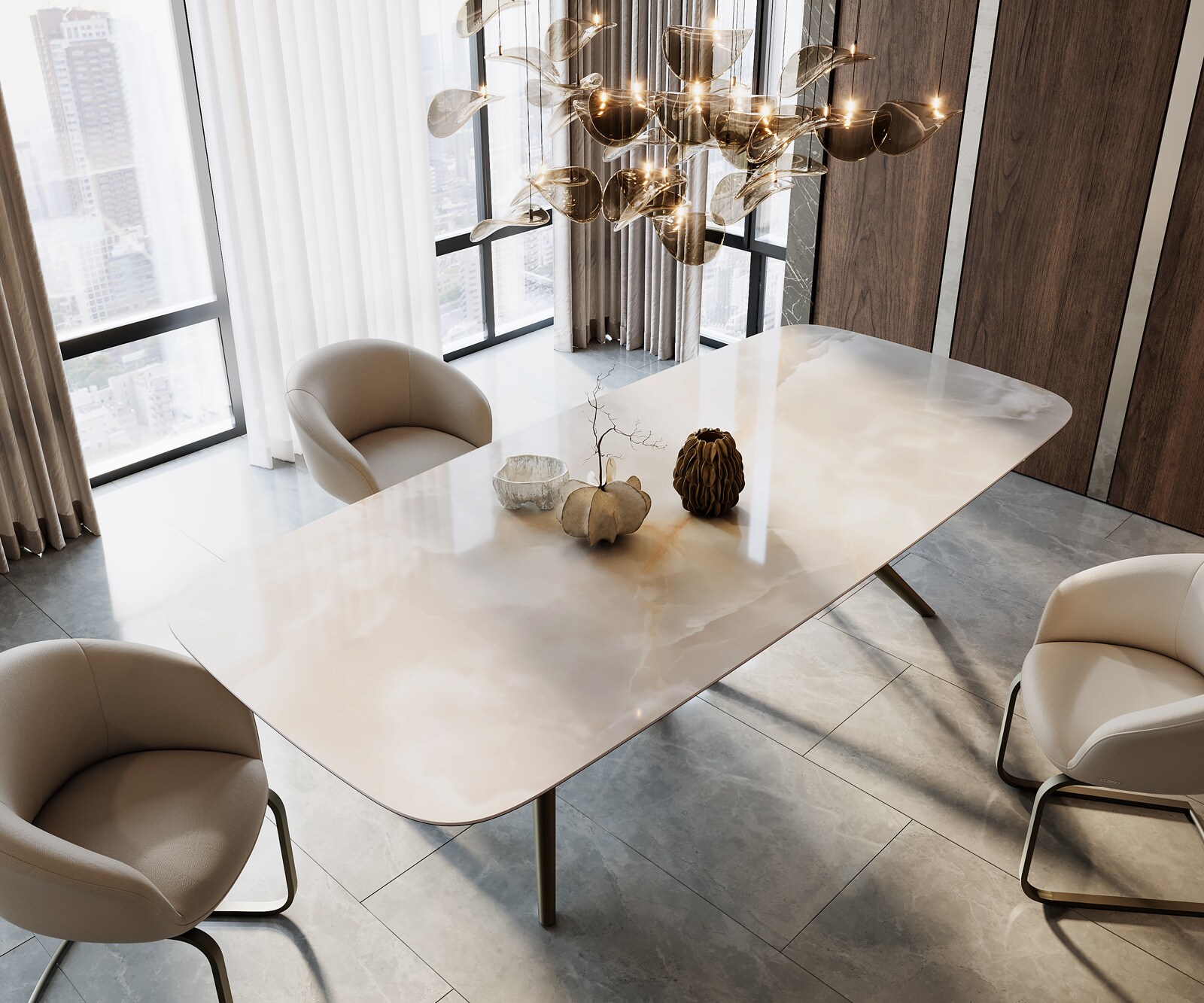 Table à manger Edge Boot 270x120 Céramique Iris FMG Onice Grigio Estelar rond Métal finition à effet Titane 2