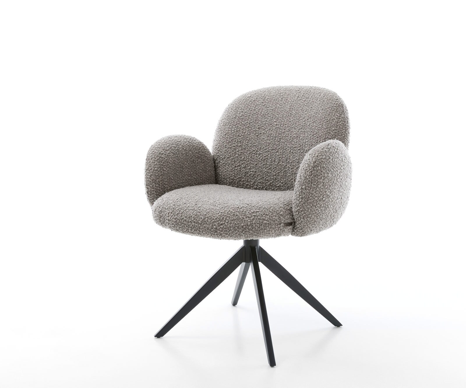 Chaise-pivotante Nube-Flex avec accoudoirs bouclé gris argenté pied croisé large noir pivotement sur 360° ressorts ensachés