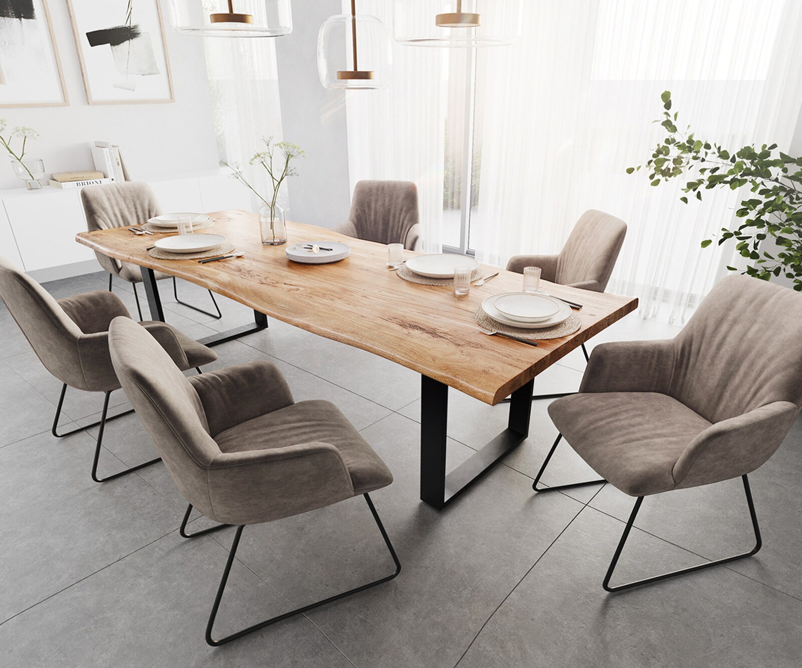 Table à manger Edge 280x100 XL acacia nature patin noir Live-Edge 6