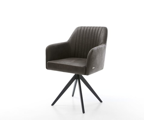 Chaise-de-salle-à-manger Greg-Flex microvelours anthracite vintage pied croisé angulaire noir ressorts ensachés