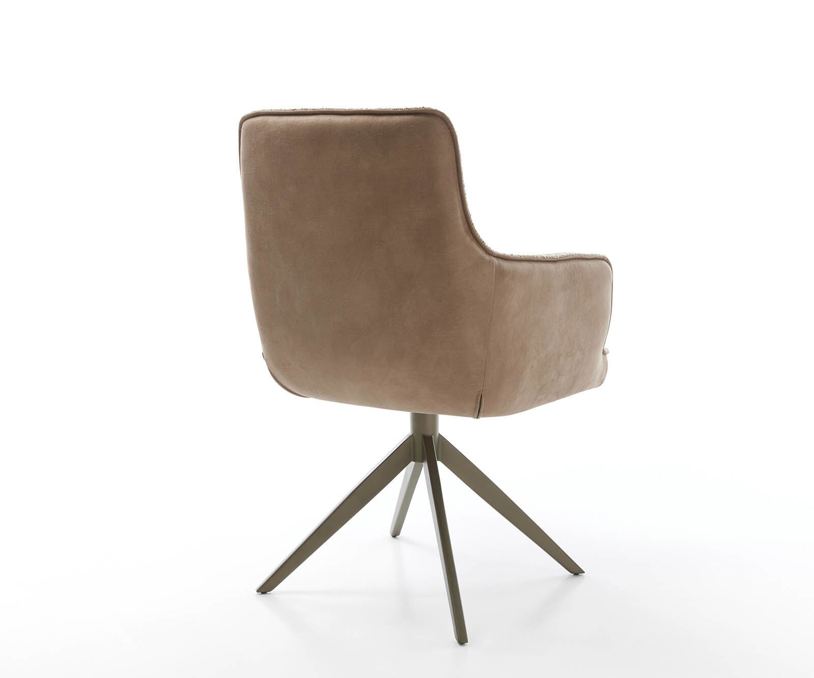 Chaise-pivotante Heira-Flex avec accoudoirs tissu mixte couleur boue pied croisé large aspect titane pivotement sur 360° ressorts ensachés 5