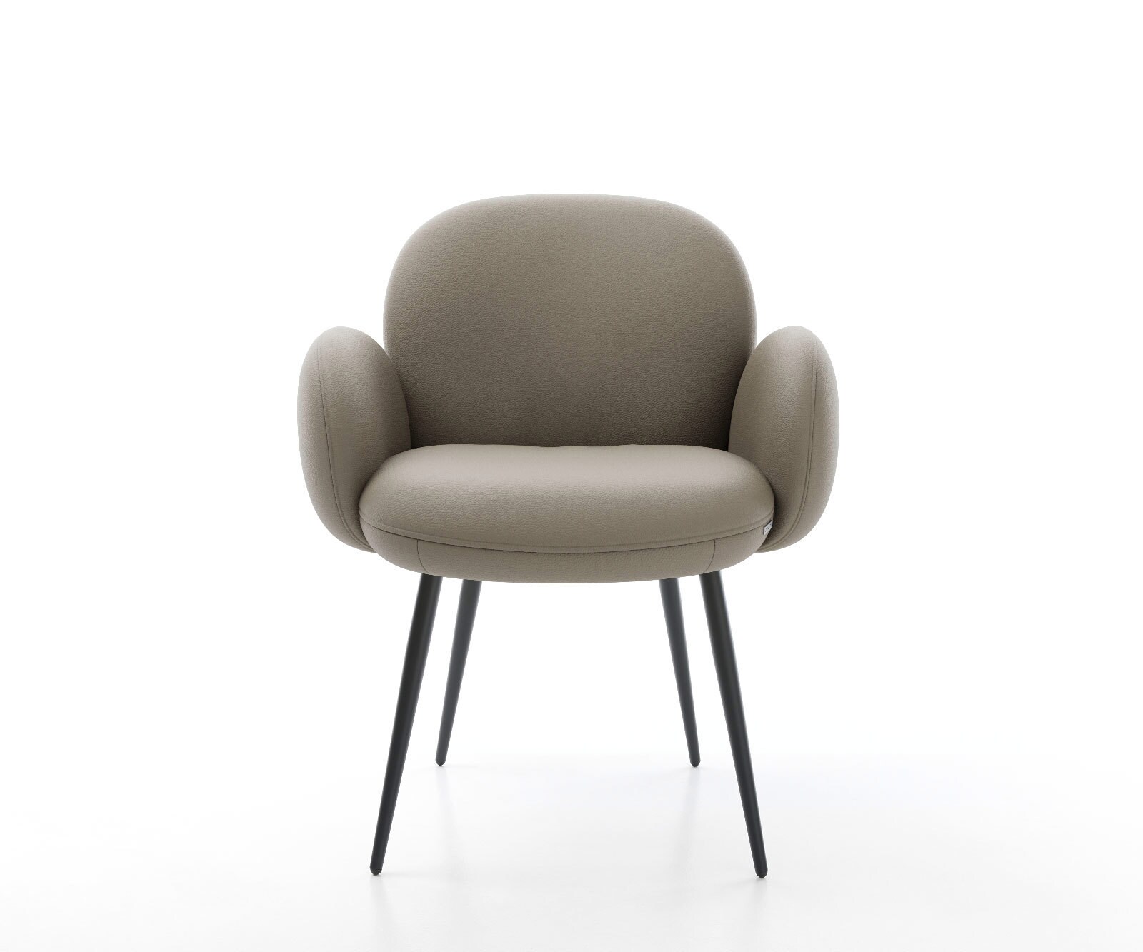 Chaise-de-salle-à-manger Nube-Flex avec accoudoirs cuir de vache couleur boue 4 pieds coniques noir ressorts ensachés 2