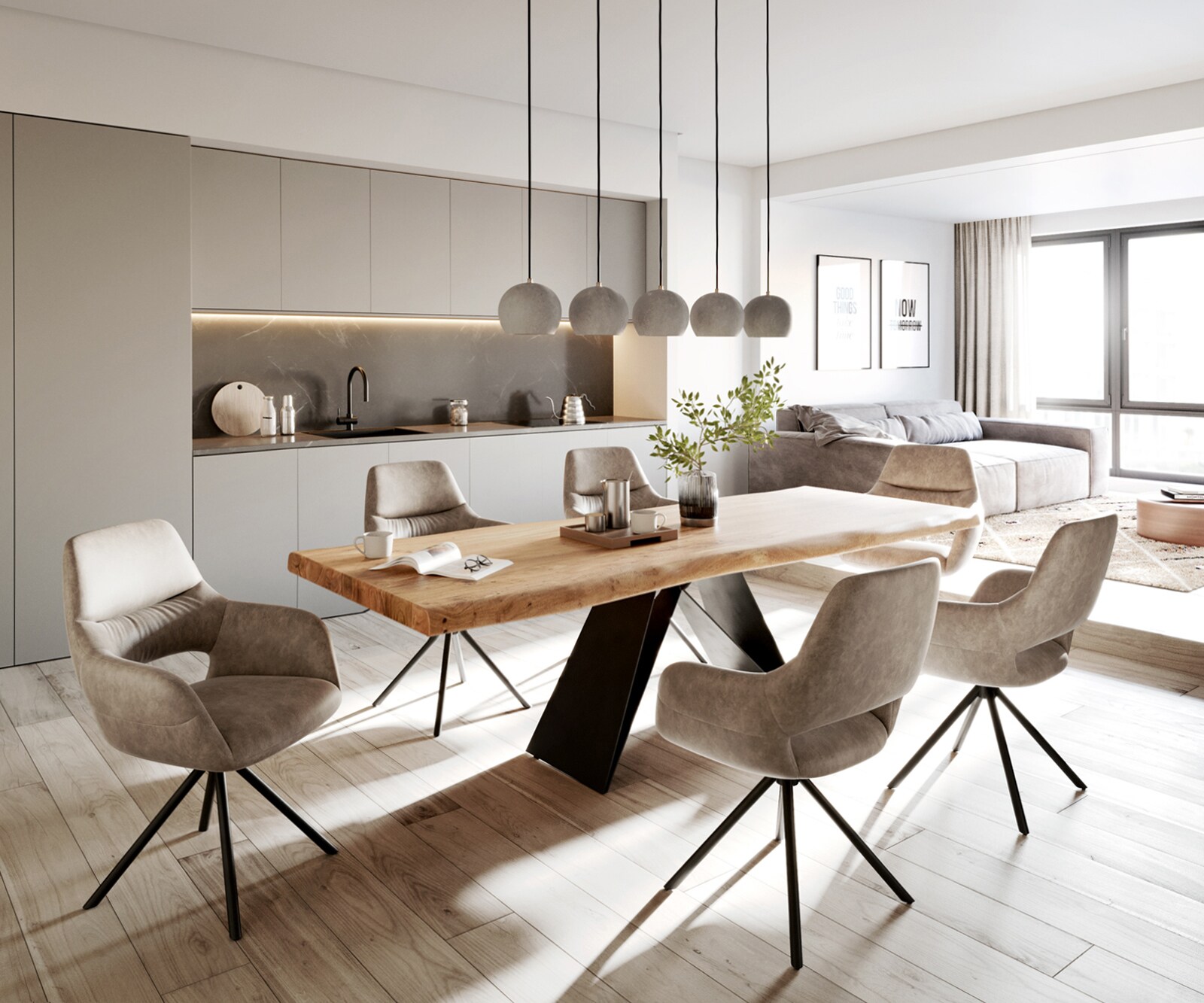 Table à manger Edge 260x100 XL acacia nature cadre en V acier plat noir Live-Edge 5