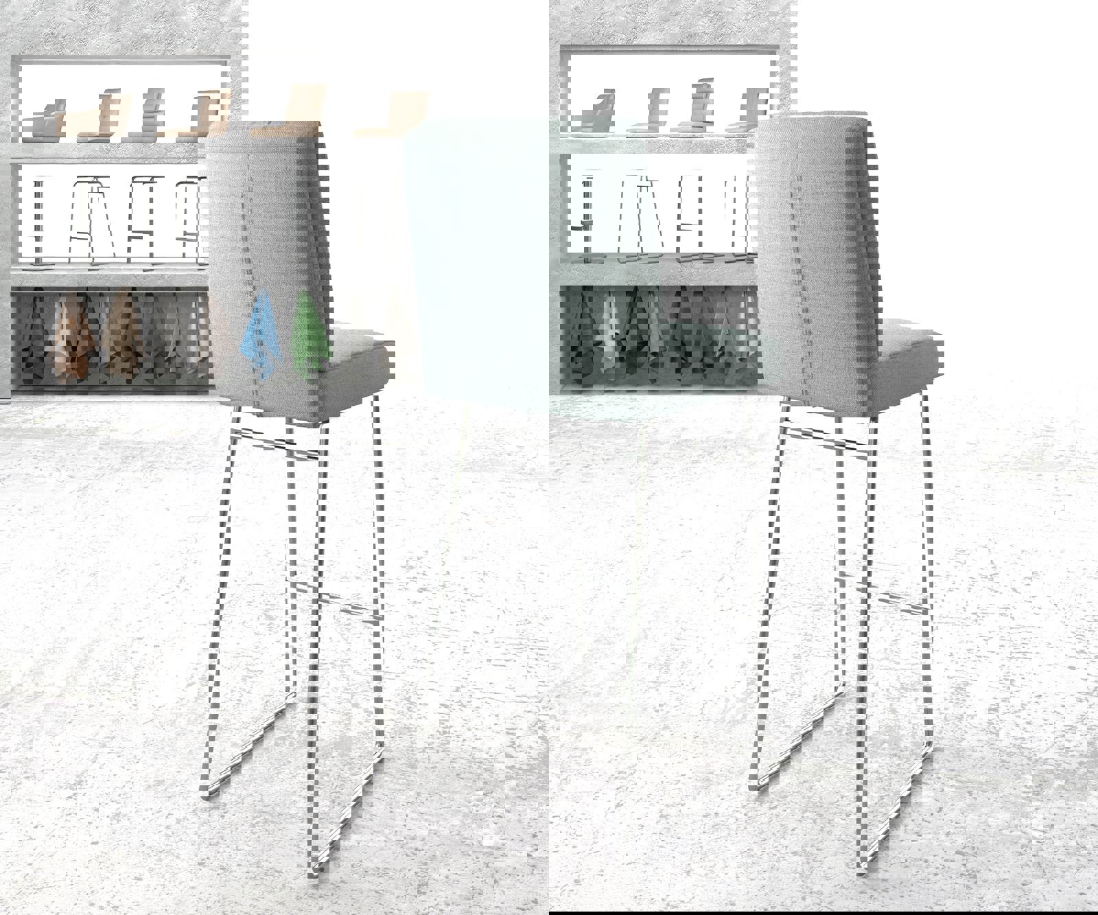 Chaise-de-bar Pela-Flex rayures menthe cadre de patins acier inoxydable 2 Chaise-de-bar Pela-Flex rayures menthe cadre de patins acier inoxydable 2