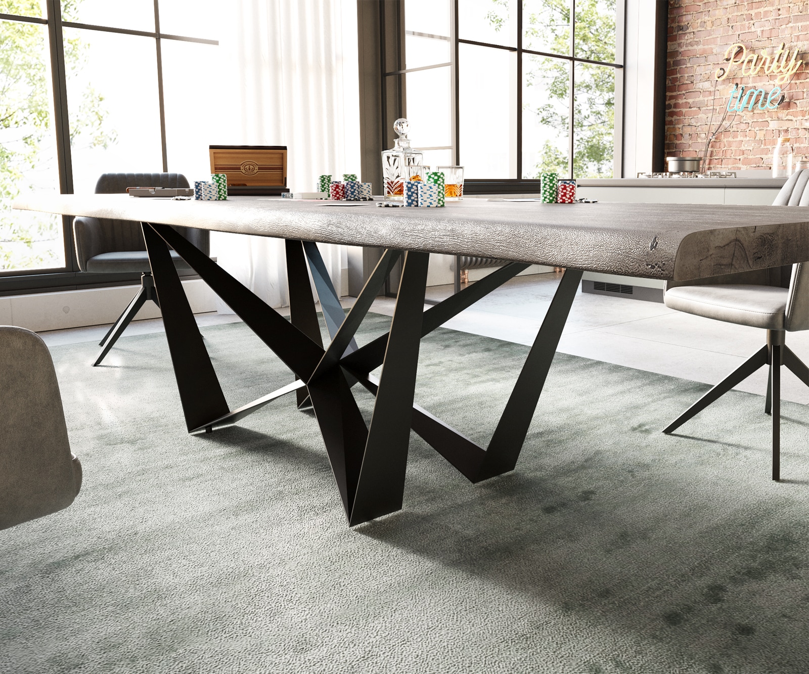 Table à manger Edge 300x100 XL acacia platine Spider acier plat noir Live-Edge 3 Table à manger Edge 300x100 XL acacia platine Spider acier plat noir Live-Edge 3