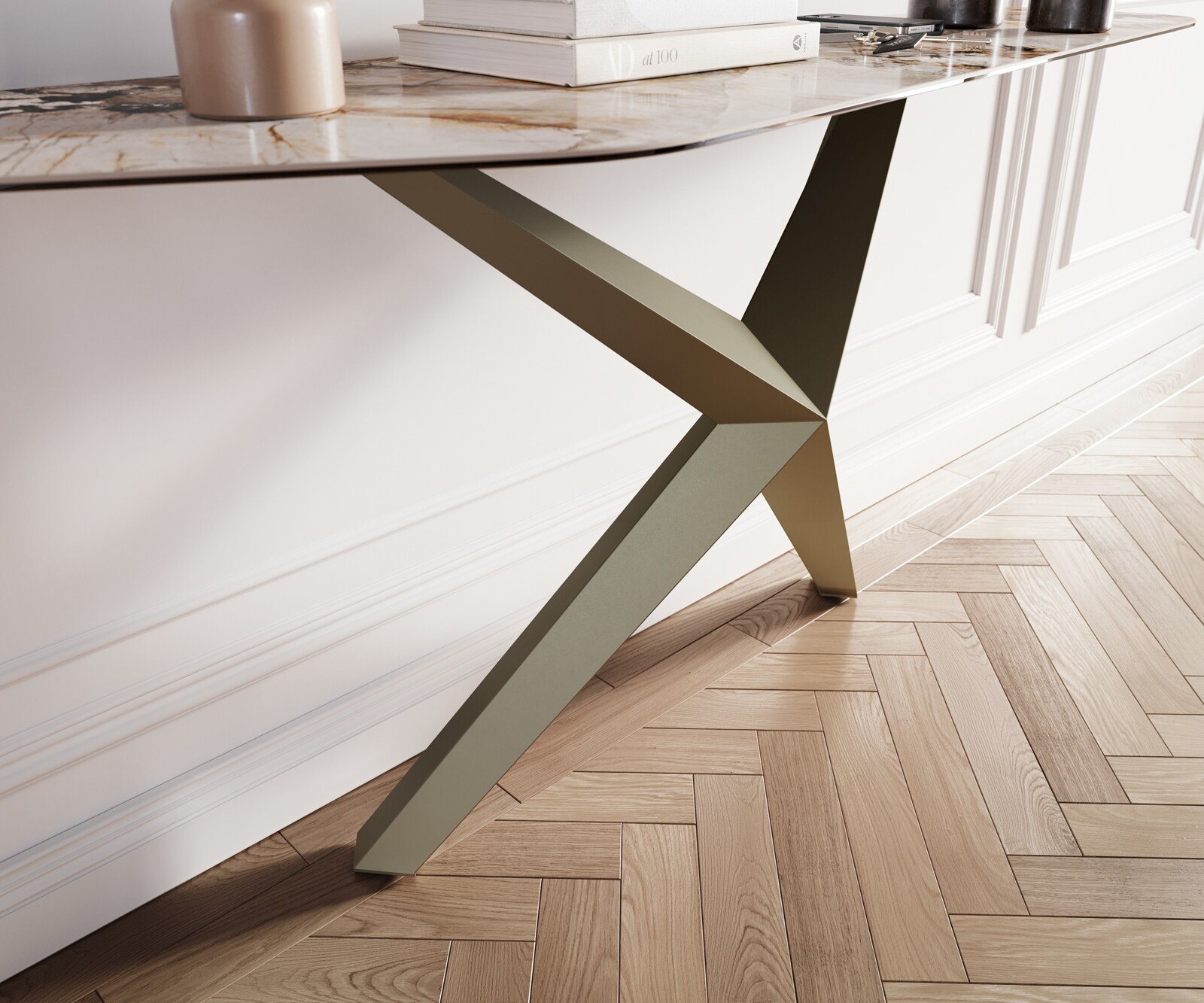 Console Edge Polygonal 180x50 cm Céramique Patagonia Poliert Zentharo Métal Effektfinish Titan 6