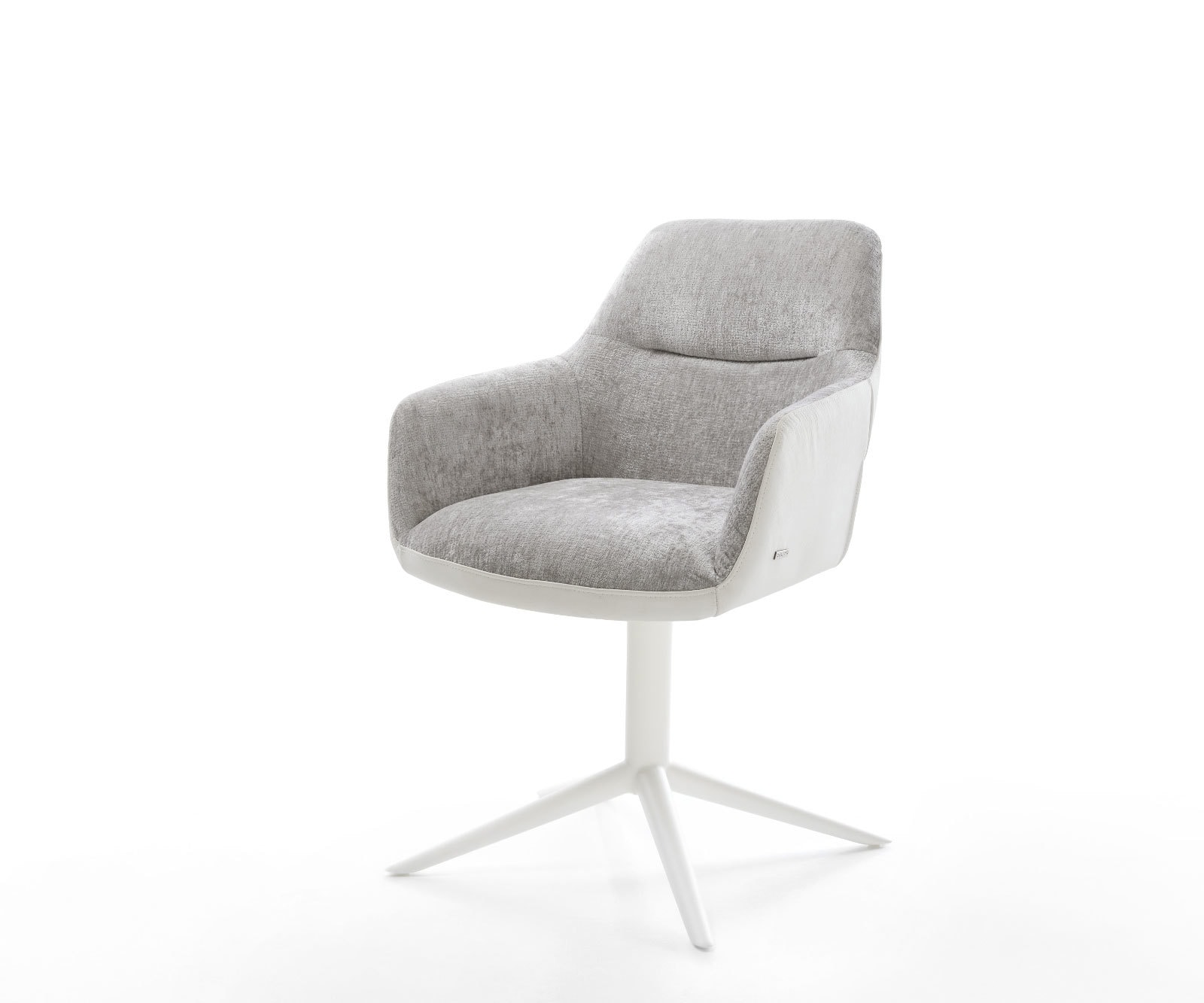 Chaise-pivotante Pejo-Flex tissu mixte cuir de vache blanc-gris argenté pied de chaise 4 branches blanc pivotement sur 360° fonction bascule ressorts ensachés Chaise-pivotante Pejo-Flex tissu mixte cuir de vache blanc-gris argenté pied de chaise 4 branches blanc pivotement sur 360° fonction bascule ressorts ensachés