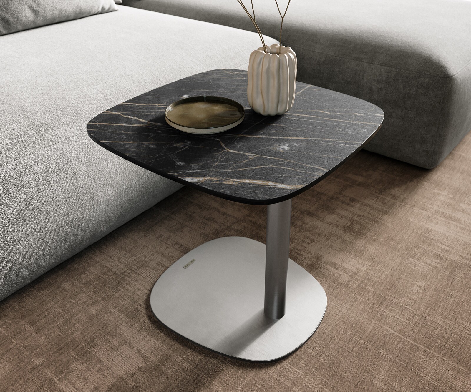 table d’appoint Edge Boot 50x50 cm céramique Laminam® Noir Desir brun Eleny acier inoxydable brossé 5