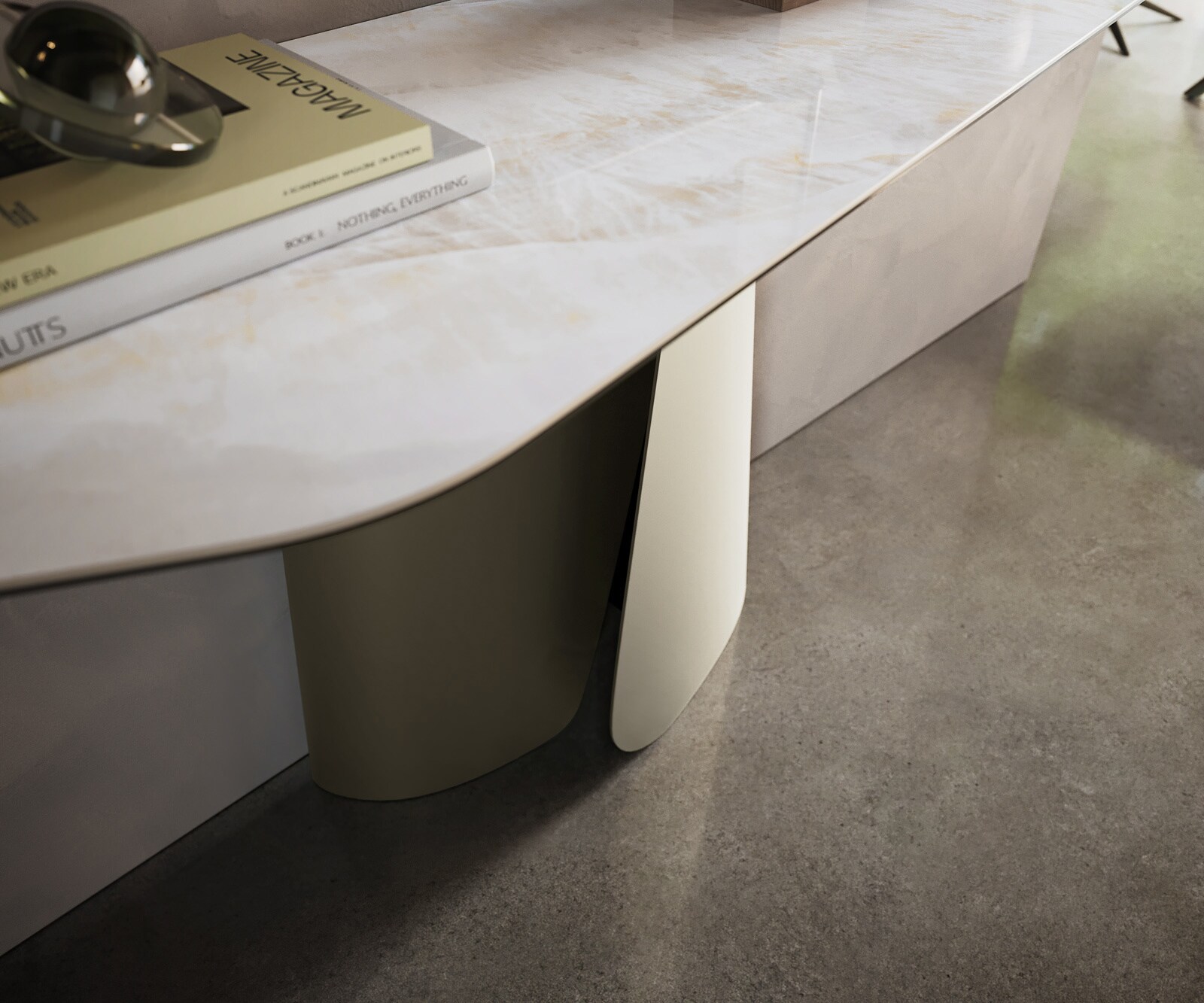 Console Edge Polygonal 180x50 cm Céramique Onyx Pearl Livos Métal Effektfinish Titan 6
