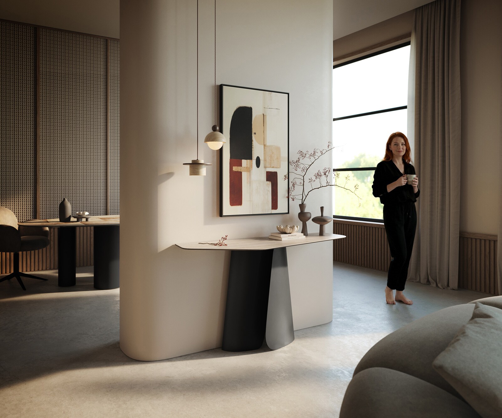 Console Edge Polygonal 140x50 cm Céramique Laminam® Travertino Bianco Creme-Weiß Livos Métal Noir 6