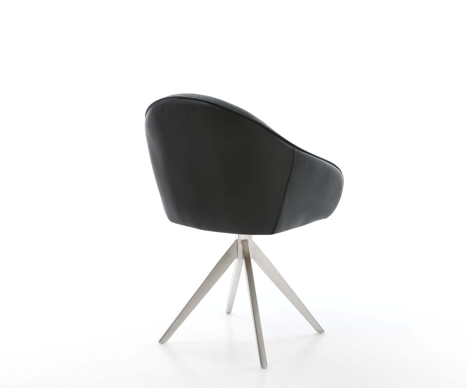 Chaise-de-salle-à-manger Gaio-Flex cuir de vache noir pied croisé angulaire acier inoxydable brossé 4