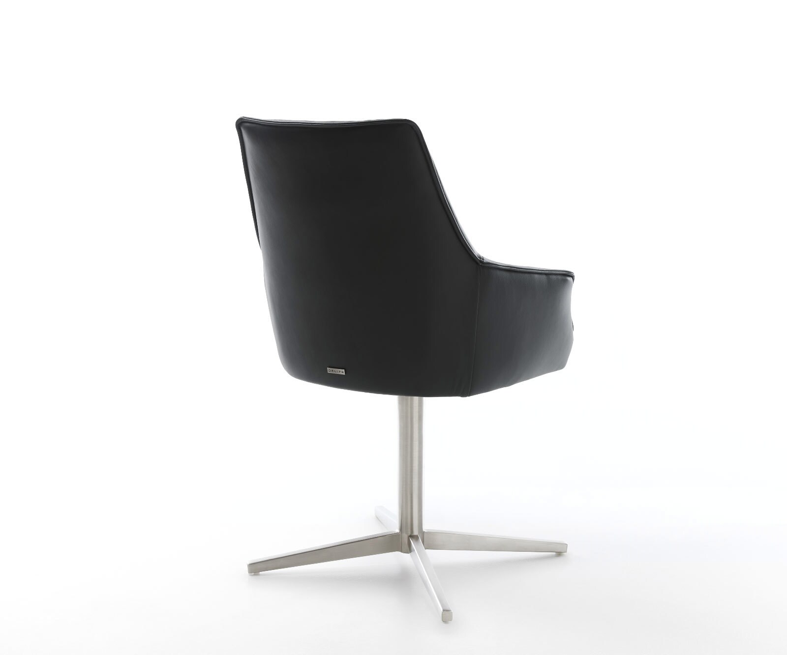 Chaise-pivotante Alja-Flex avec accoudoirs cuir de vache noir pied de chaise 4 branches acier inoxydable brossé pivotement sur 360° ressorts ensachés 4