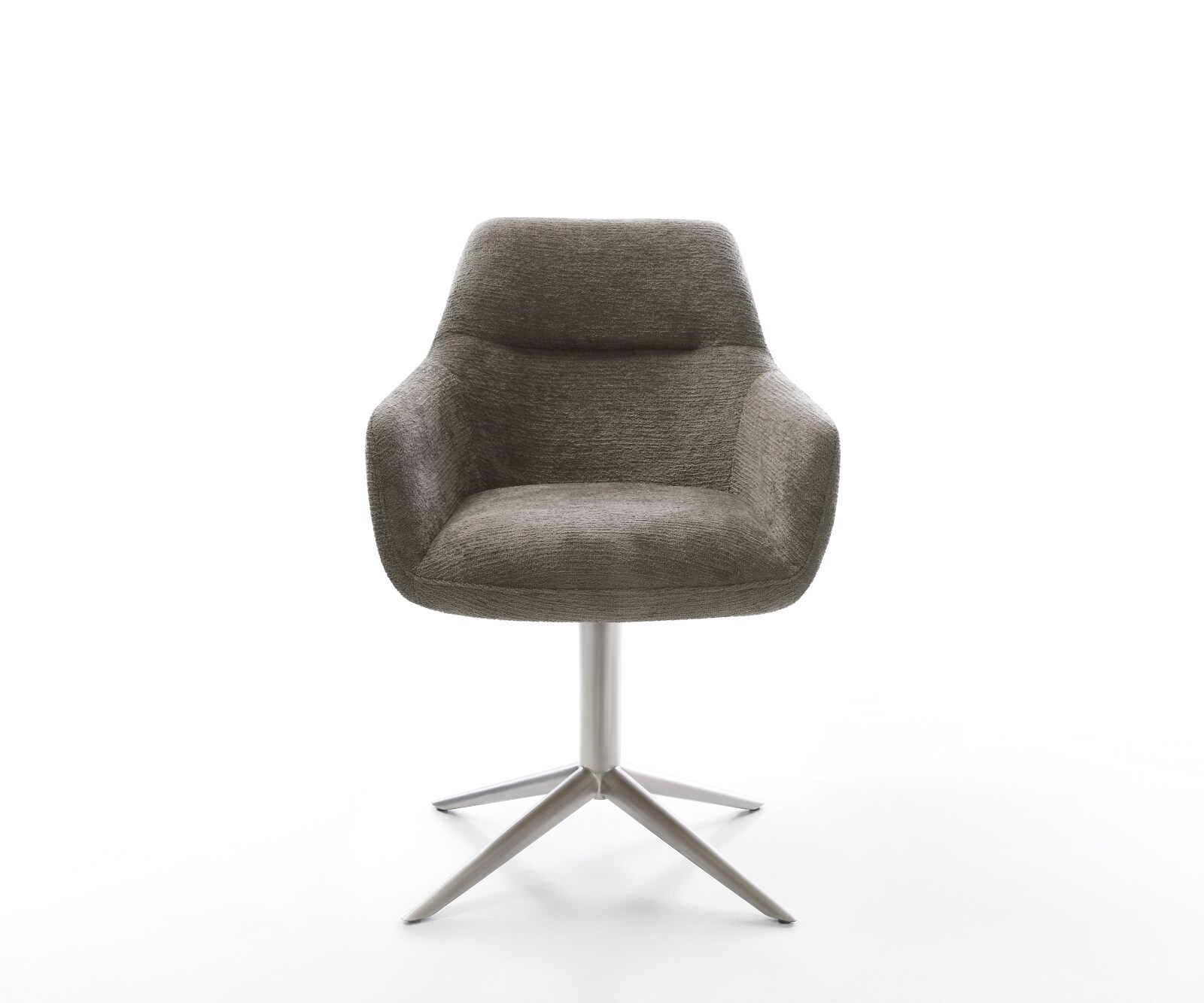 Chaise-pivotante Pejo-Flex bouclé doux couleur boue pied de chaise 4 branches acier inoxydable pivotement sur 360° fonction bascule resorts ensachés 1