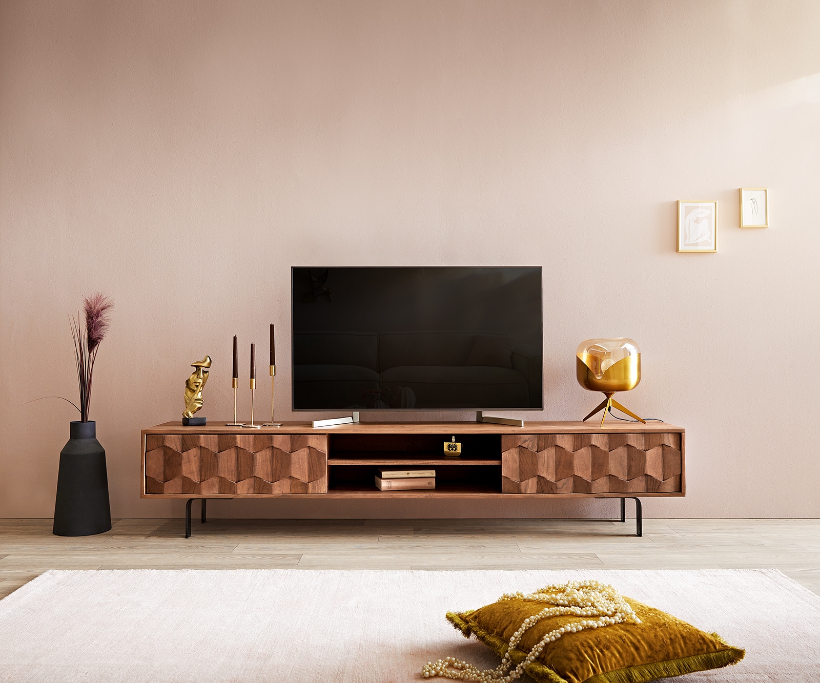 Buffet bas Fevo 200 cm acacia marron 2 portes Pied-L 1 Buffet bas Fevo 200 cm acacia marron 2 portes Pied-L 1