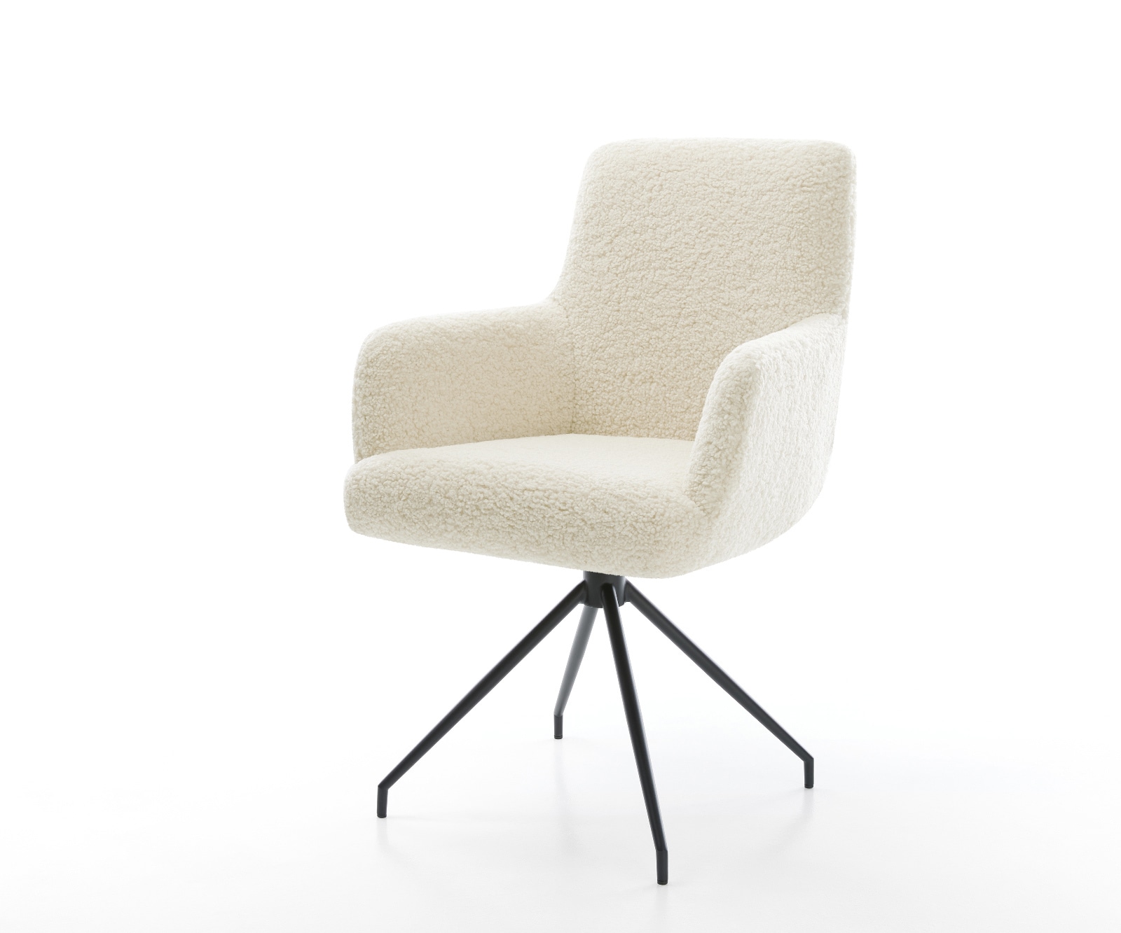 Chaise-de-salle-à-manger Heira-Flex avec accoudoirs tissu teddy beige pied croisé conique noir resorts ensachés 1