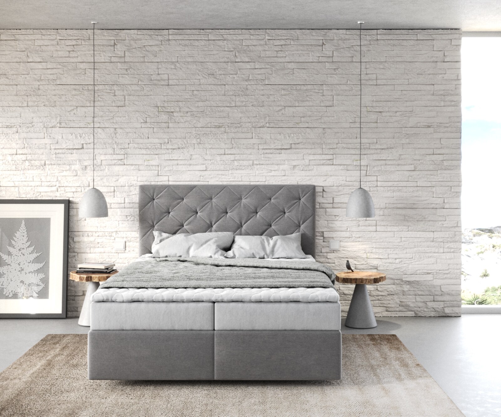 Lit à sommier tapissier Dream-Great 140x200 Microfibre gris 1