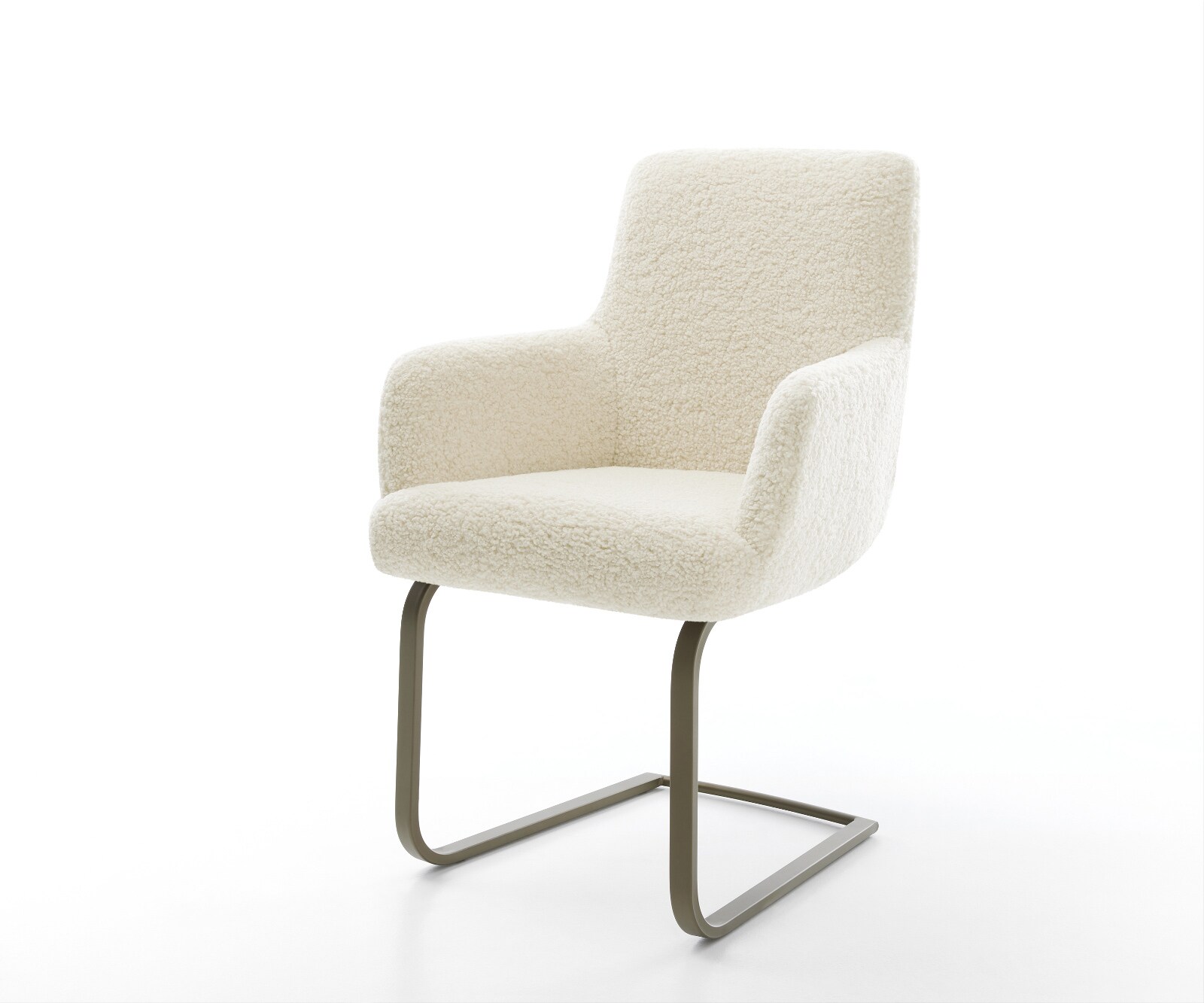 Cantilever Heira-Flex avec accoudoirs tissu teddy beige pied cantilever plat aspect titane resorts ensachés 1