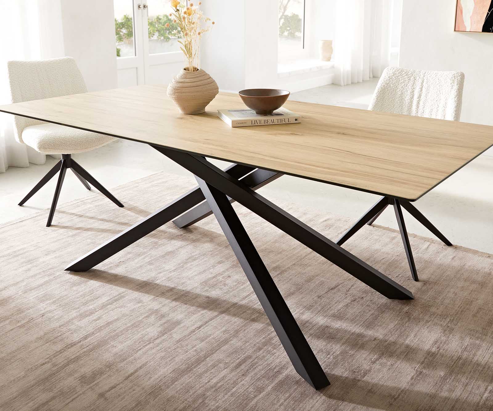 Table à manger Edge 200x100 céramique Laminam® Sabbia couleur chêne cadre croisé rectangulaire noir 5 Table à manger Edge 200x100 céramique Laminam® Sabbia couleur chêne cadre croisé rectangulaire noir 5