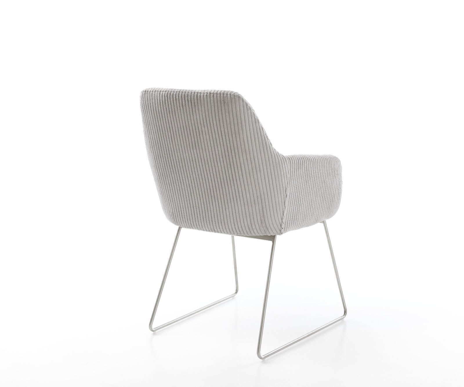 Chaise-de-salle-à-manger Pejo-Flex côtelé gris argenté pied trapèze acier inoxydable brossé ressorts ensachés 5