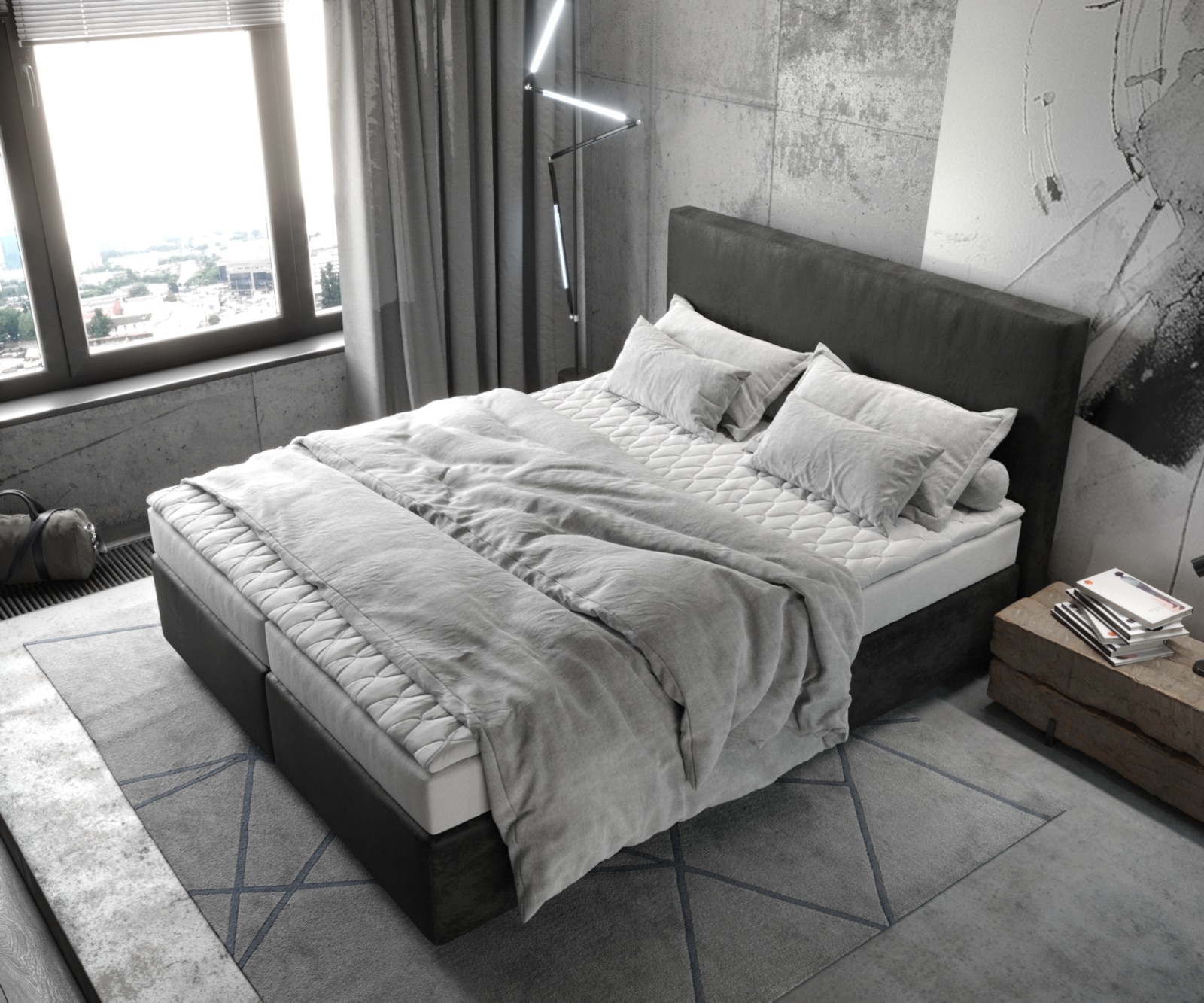 Lit-sommier-tapissier Dream-Well 160x200 cm microfibre anthracite vintage 3 Lit-sommier-tapissier Dream-Well 160x200 cm microfibre anthracite vintage 3