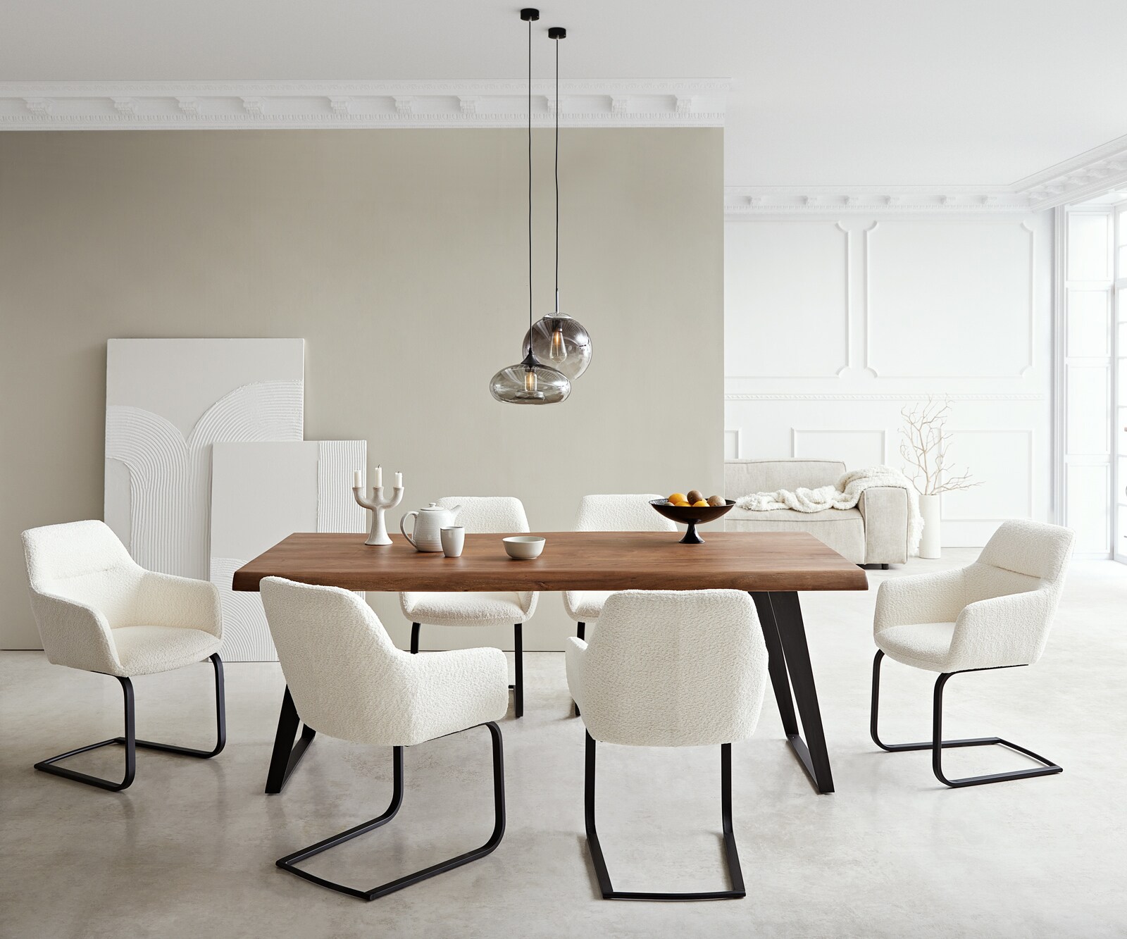 Cantilever Pejo-Flex bouclé blanc pied cantilever plat noir ressorts ensachés 3