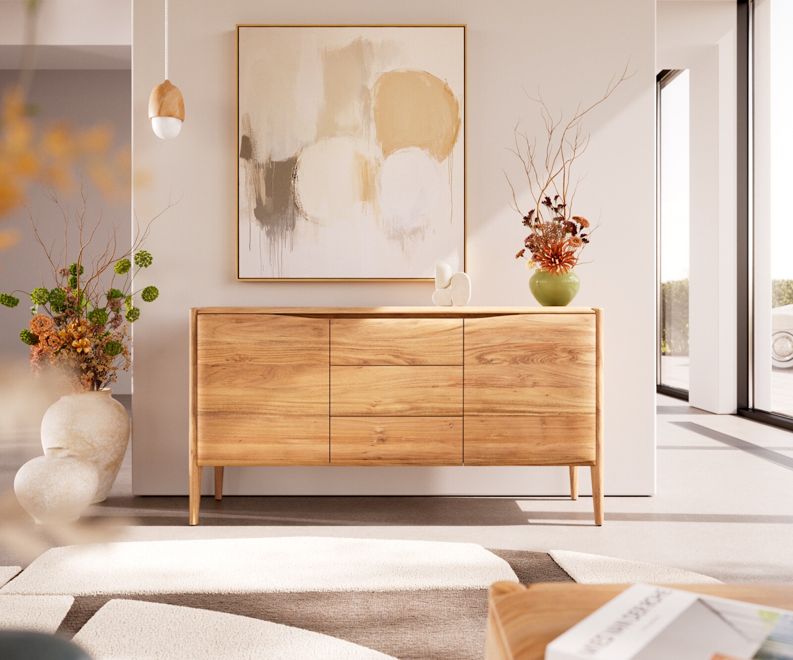 Buffet Simcha 145 cm acacia naturel 2 portes 3 tiroirs 1