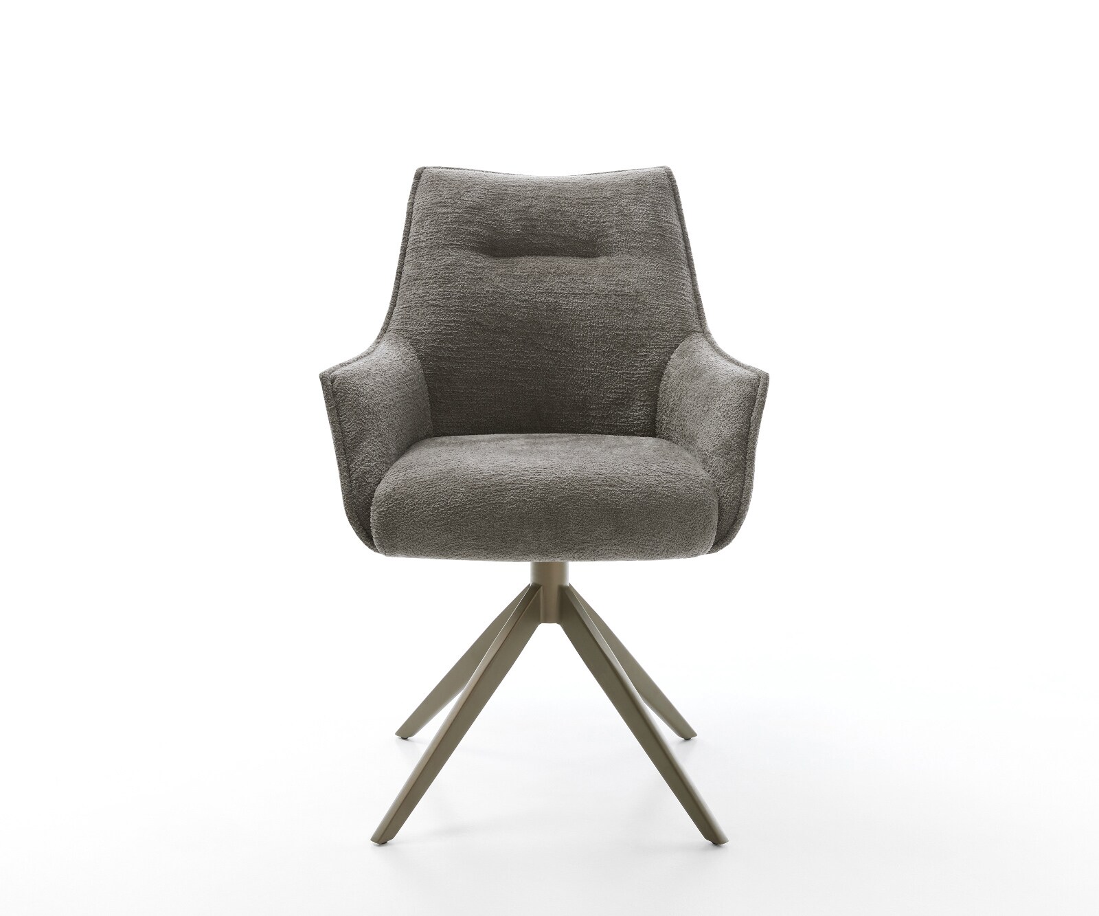 Chaise-pivotante Alja-Flex avec accoudoirs bouclé doux couleur boue pied croisé large aspect titane pivotement sur 360° fonction bascule resorts ensachés 2