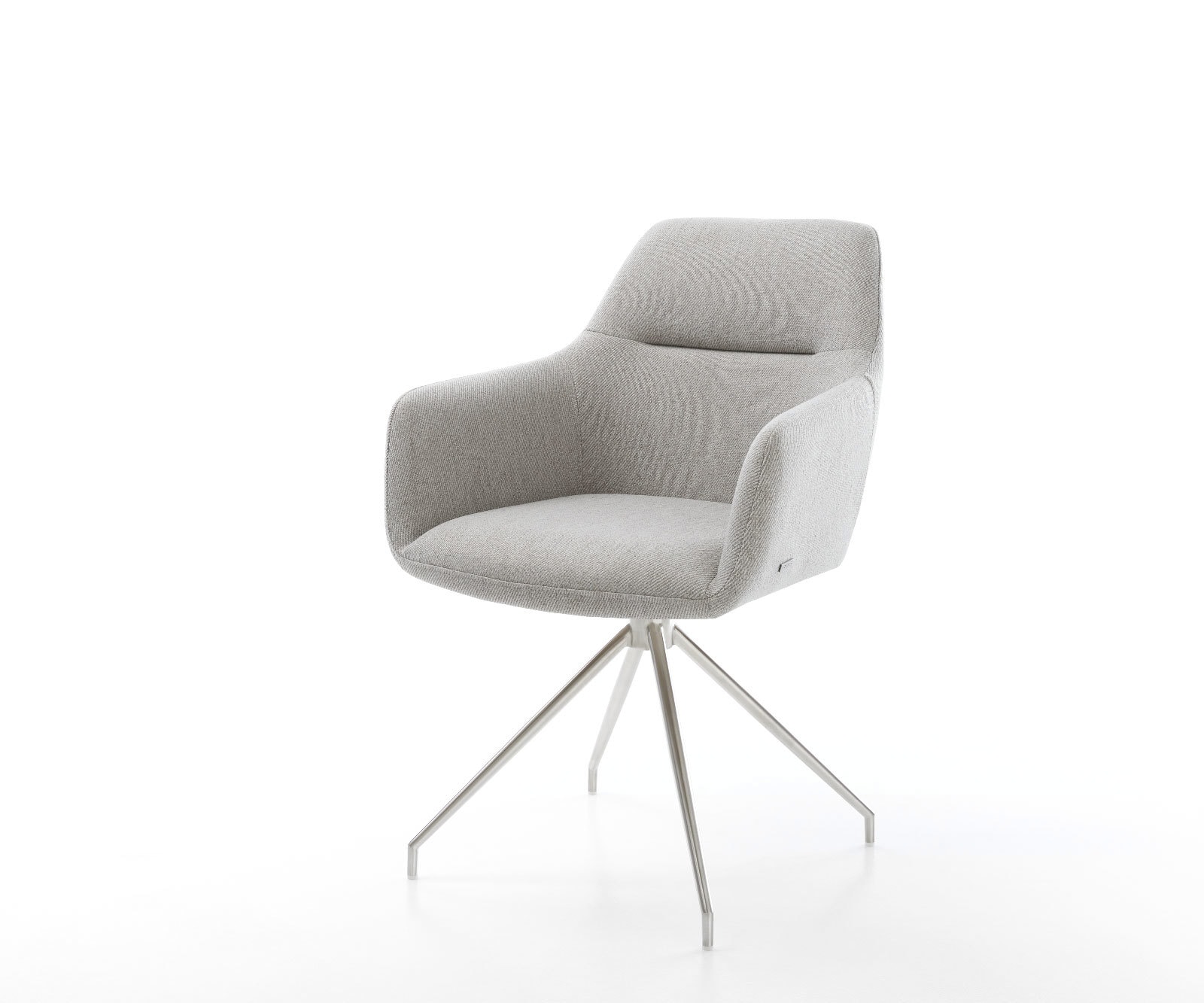 Chaise-de-salle-à-manger Pejo-Flex rayures gris clair pied croisé conique acier inoxydable brossé ressorts ensachés Chaise-de-salle-à-manger Pejo-Flex rayures gris clair pied croisé conique acier inoxydable brossé ressorts ensachés