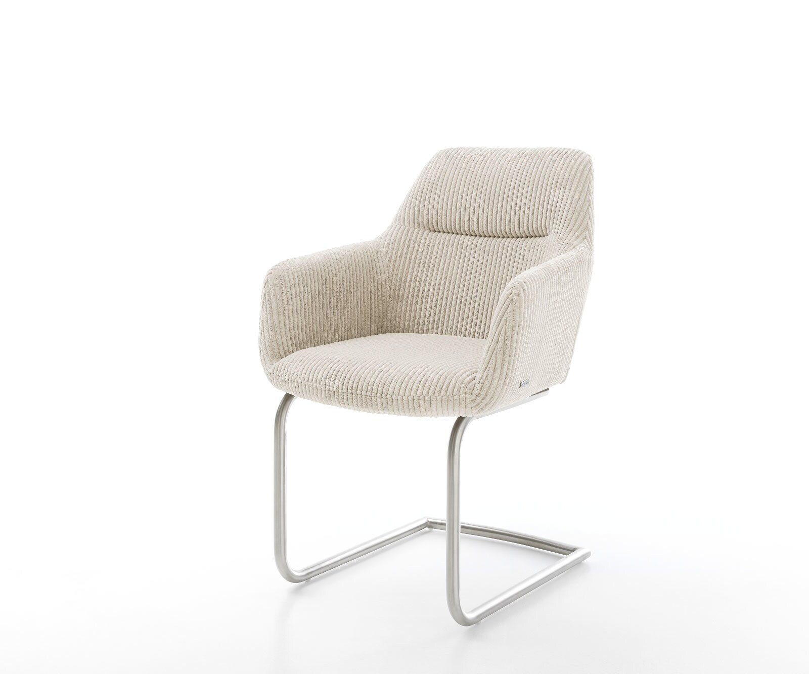Cantilever Pejo-Flex côtelé beige vintage pied cantilever rond acier inoxydable brossé ressorts ensachés