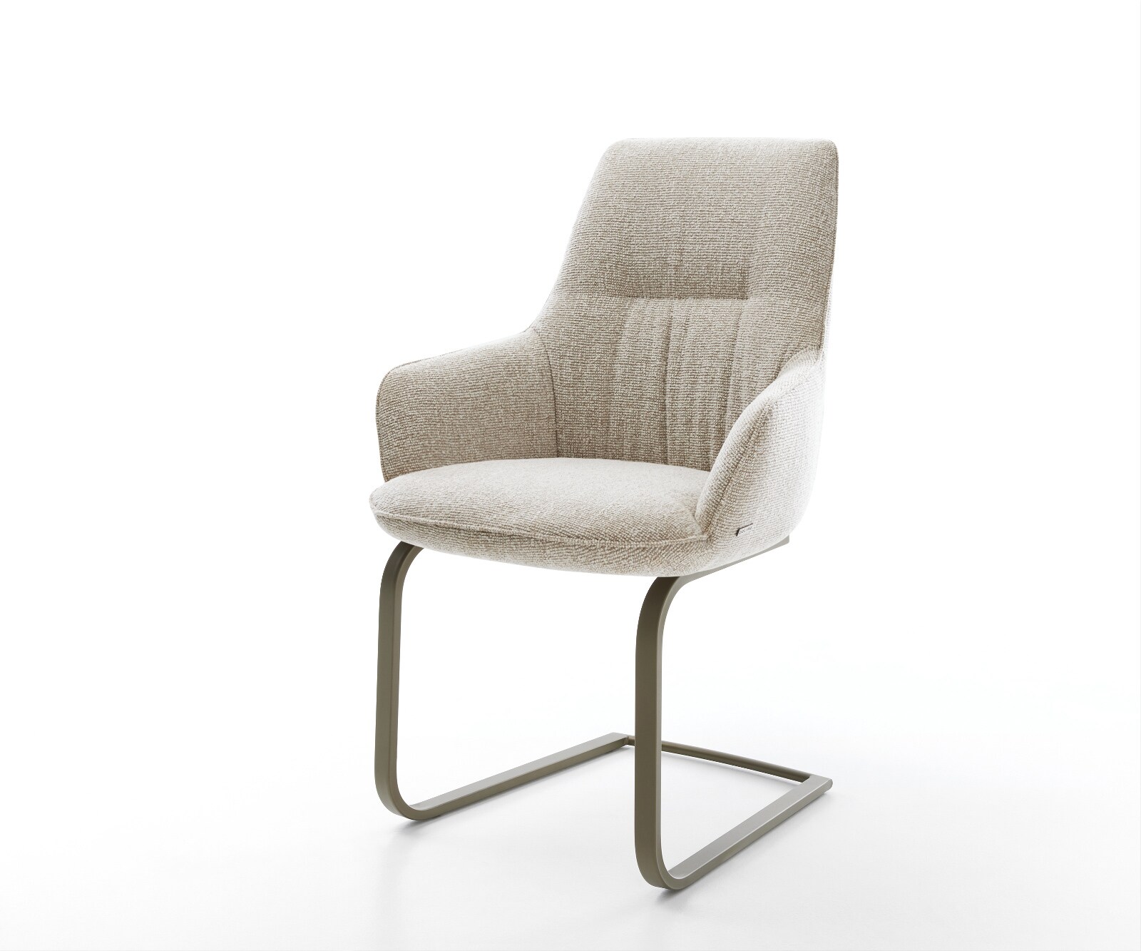 Cantilever Zelia-Flex avec accoudoirs tissu tissé doux beige pied cantilever plat aspect titane ressorts ensachés
