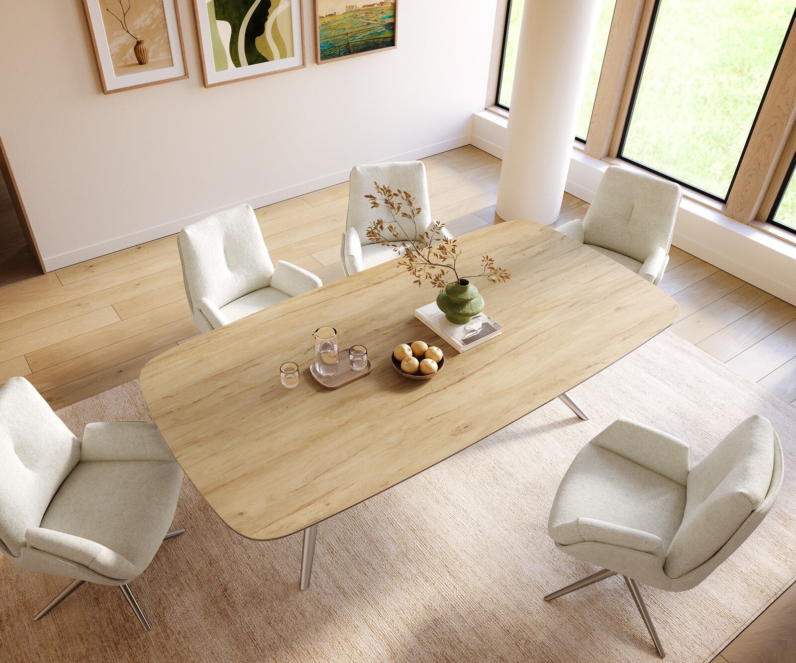 Table à manger Edge Boot 240x120 cm Céramique Laminam® Sabbia Eichefarbig Estelar rond Acier inoxydable 4
