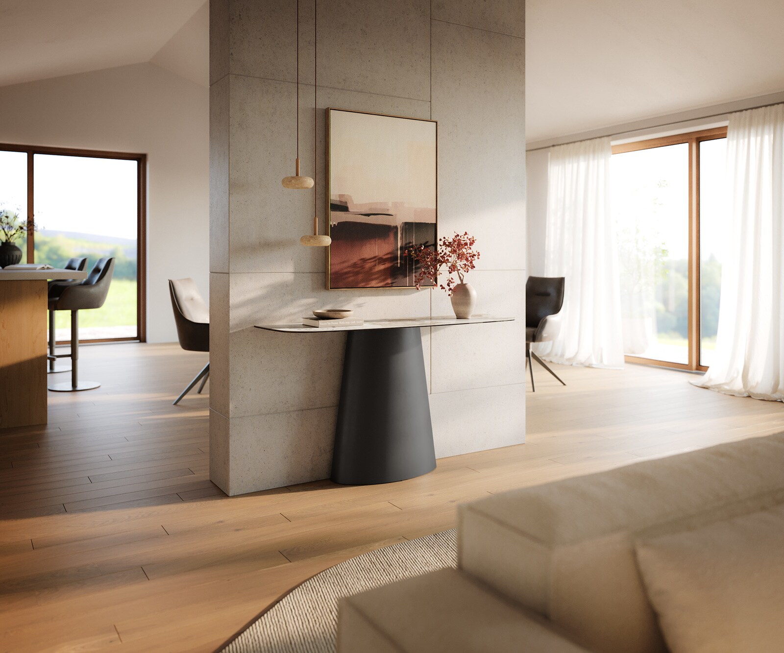 Console Edge forme bateau 140x40 cm Céramique Minas Melange Weiß-Beige Conos Métal Noir 6