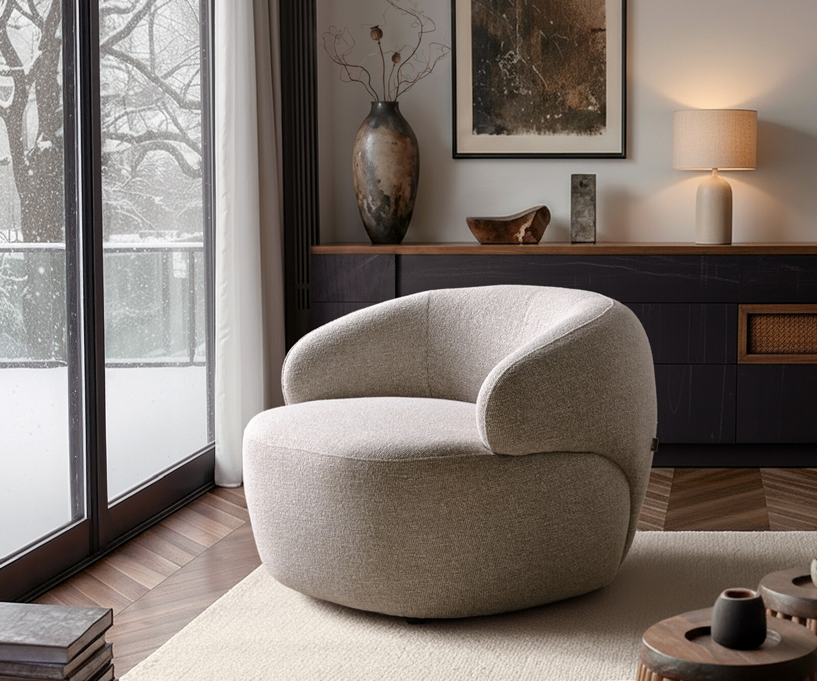 Fauteuil-lounge Nova 88 x 88 cm Tissu tissé Soft Beige