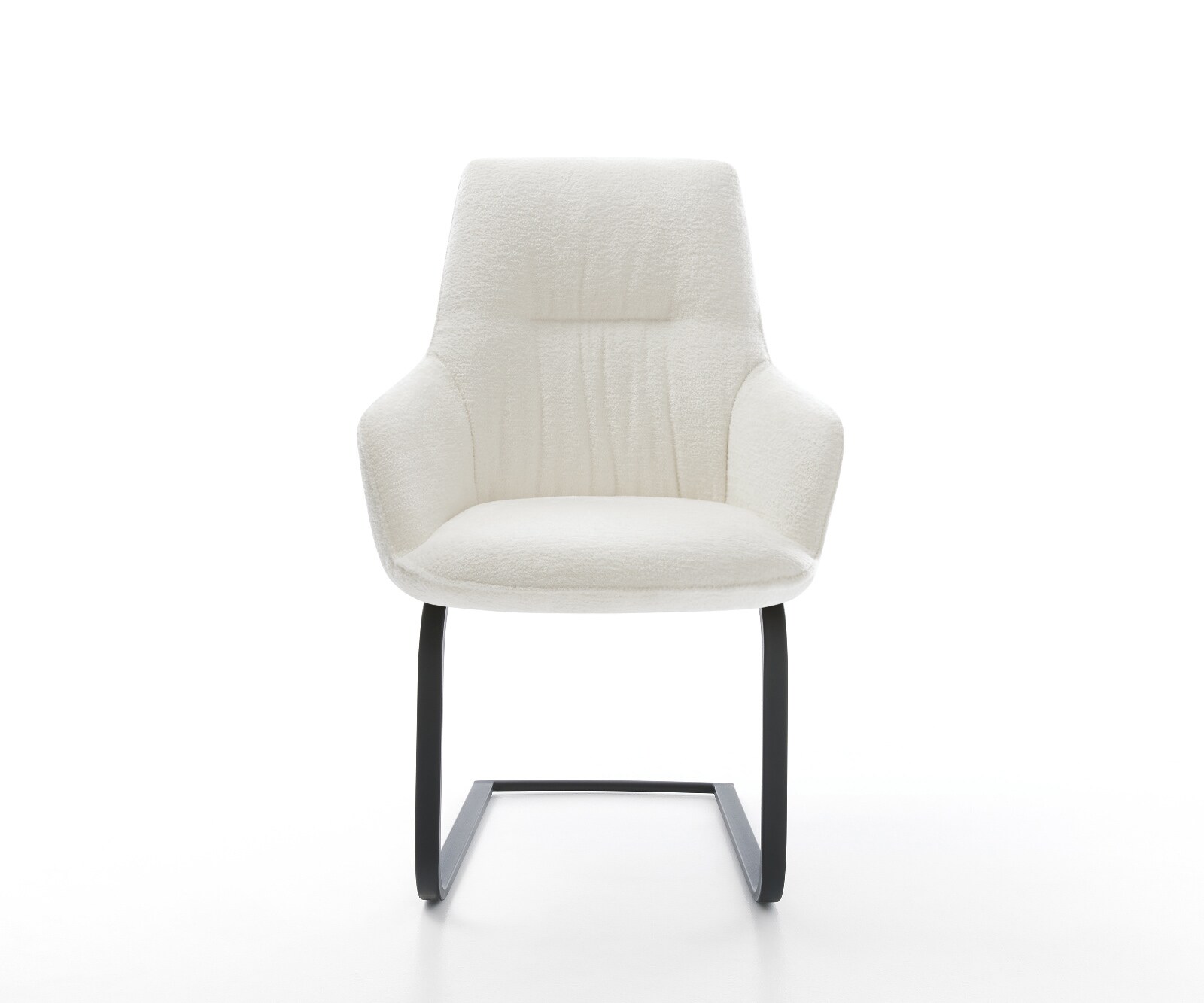 Cantilever Zelia-Flex avec accoudoirs bouclé doux beige pied cantilever plat noir ressorts ensachés 1