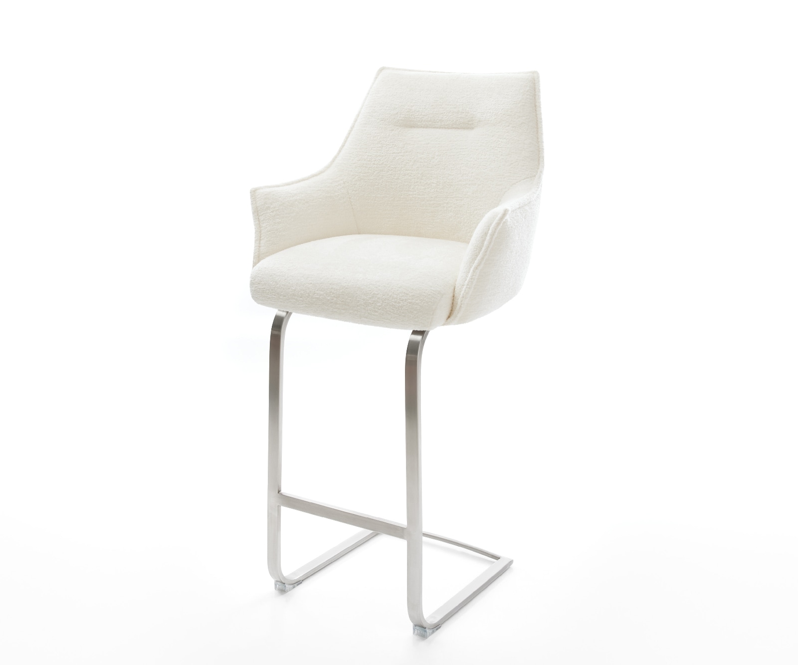 Chaise-de-bar Alja-Flex Bouclé doux Beige Pied cantilever acier inoxydable Argent Ressort ensaché 1
