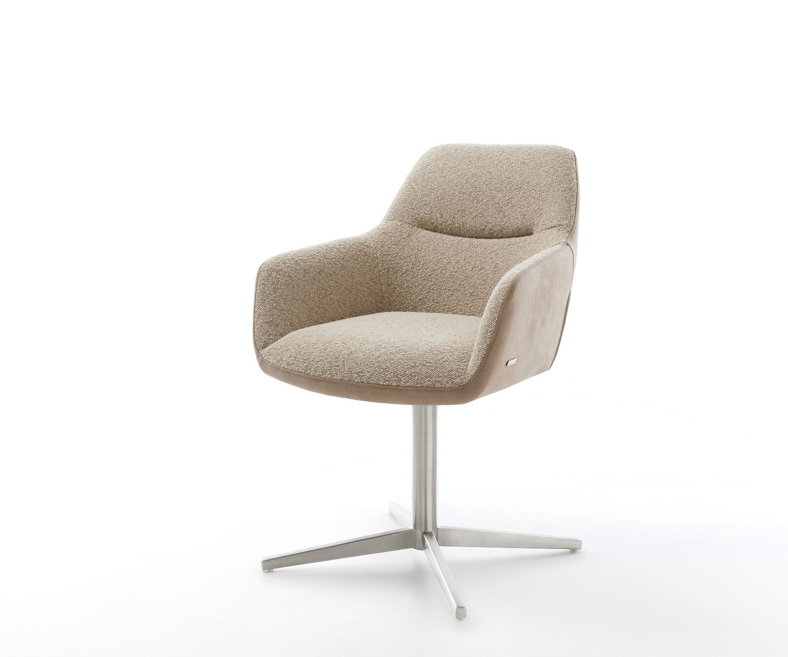 Chaise-pivotante Pejo-Flex tissu mixte couleur boue pied de chaise 4 branches acier inoxydable brossé pivotement sur 360° ressorts ensachés