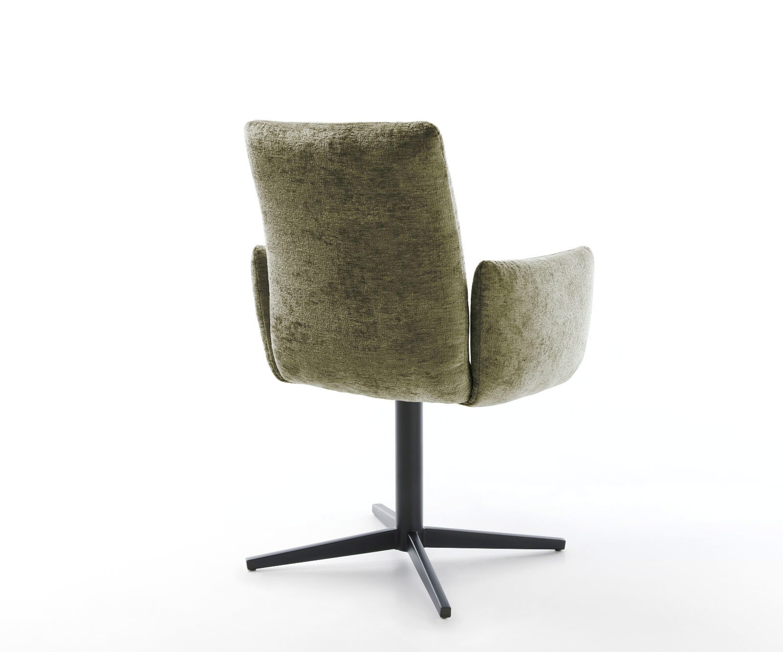 Chaise-pivotante Jova-Flex avec accoudoirs chenille olive pied de chaise 4 branches noir pivotement sur 360° ressorts ensachés 4