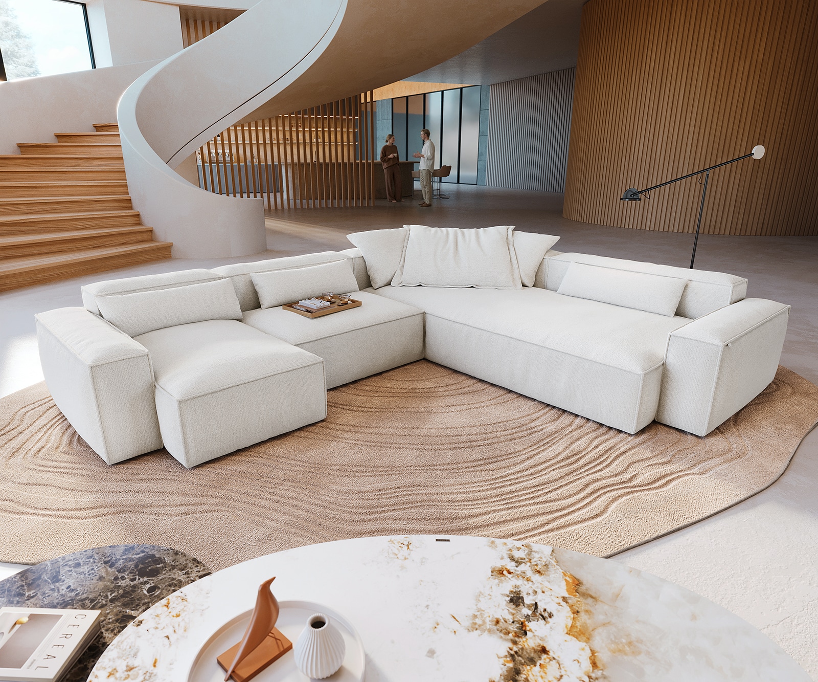 Canapé panoramique Freestyle Cozy 360x290 cm Bouclé beige doux