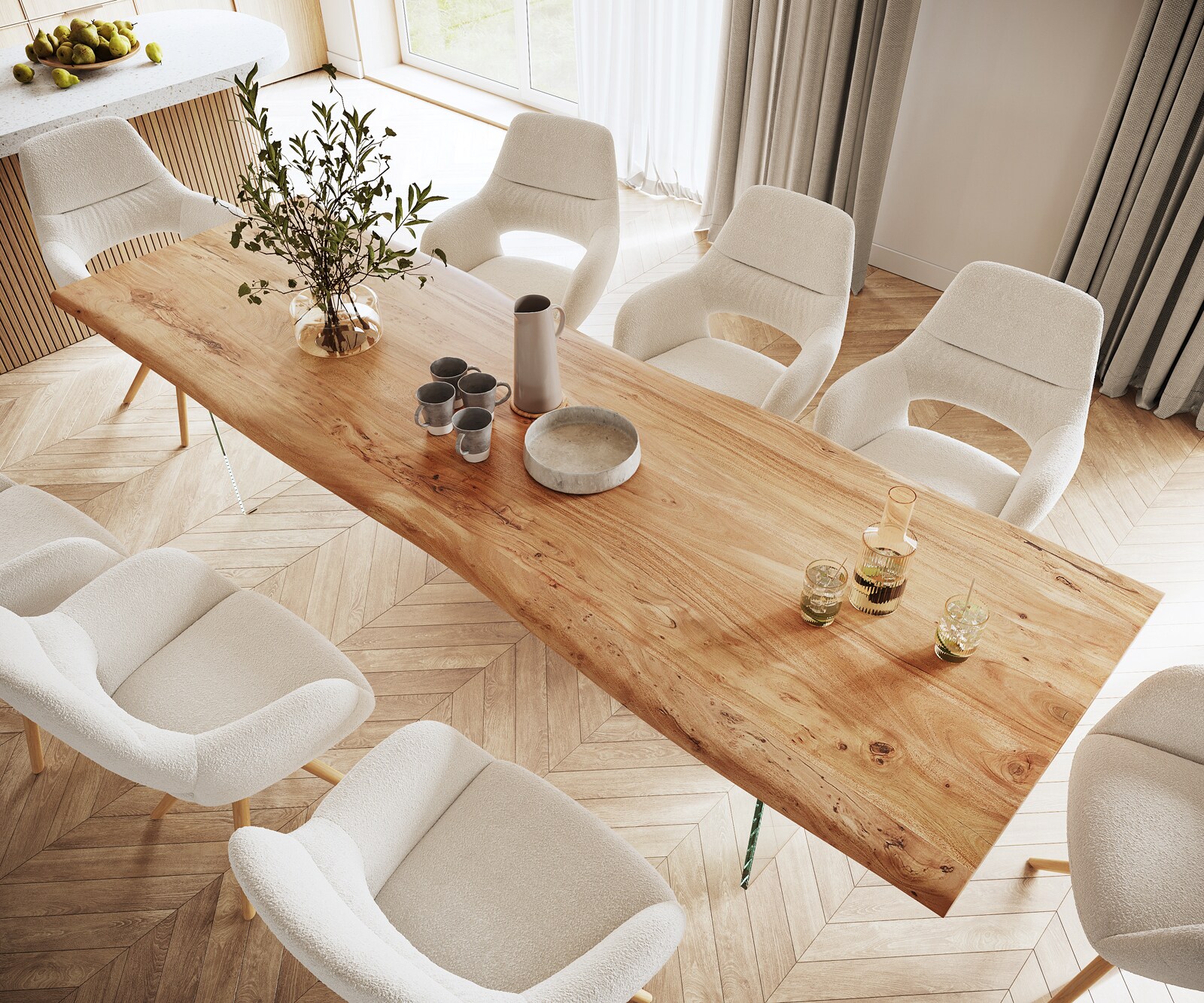 Table à manger Edge 280x100 XL acacia nature verre Live-Edge 4
