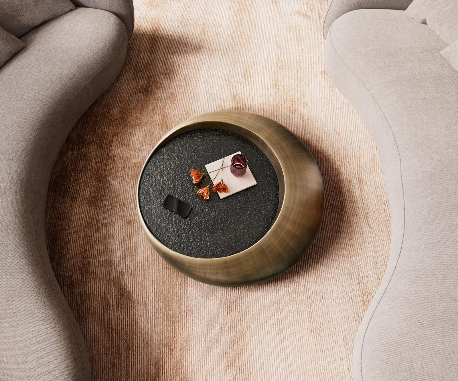 Table basse Blaise 100x100 cm or avec verre en relief taupe 4