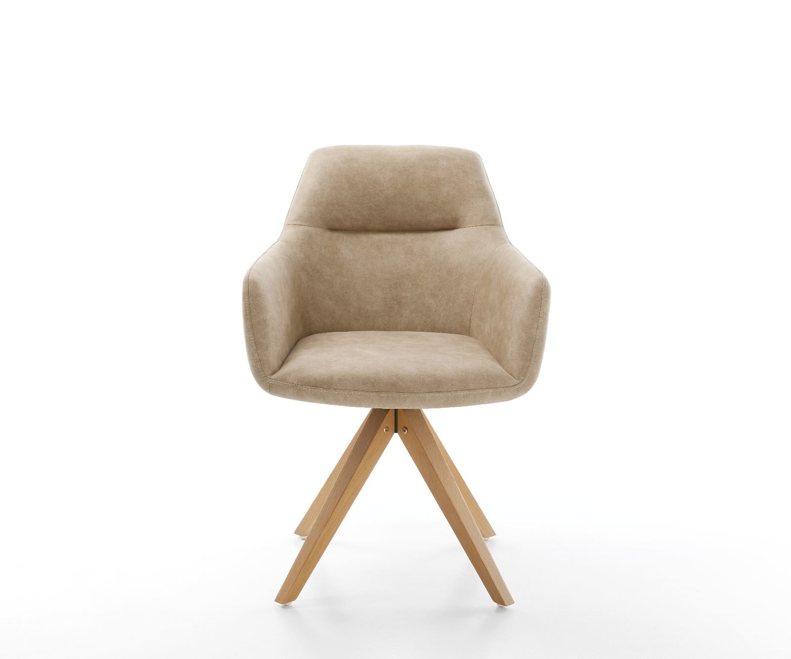 Chaise-de-salle-à-manger Pejo-Flex microvelours beige vintage pied en bois angulaire naturel ressorts ensachés 1