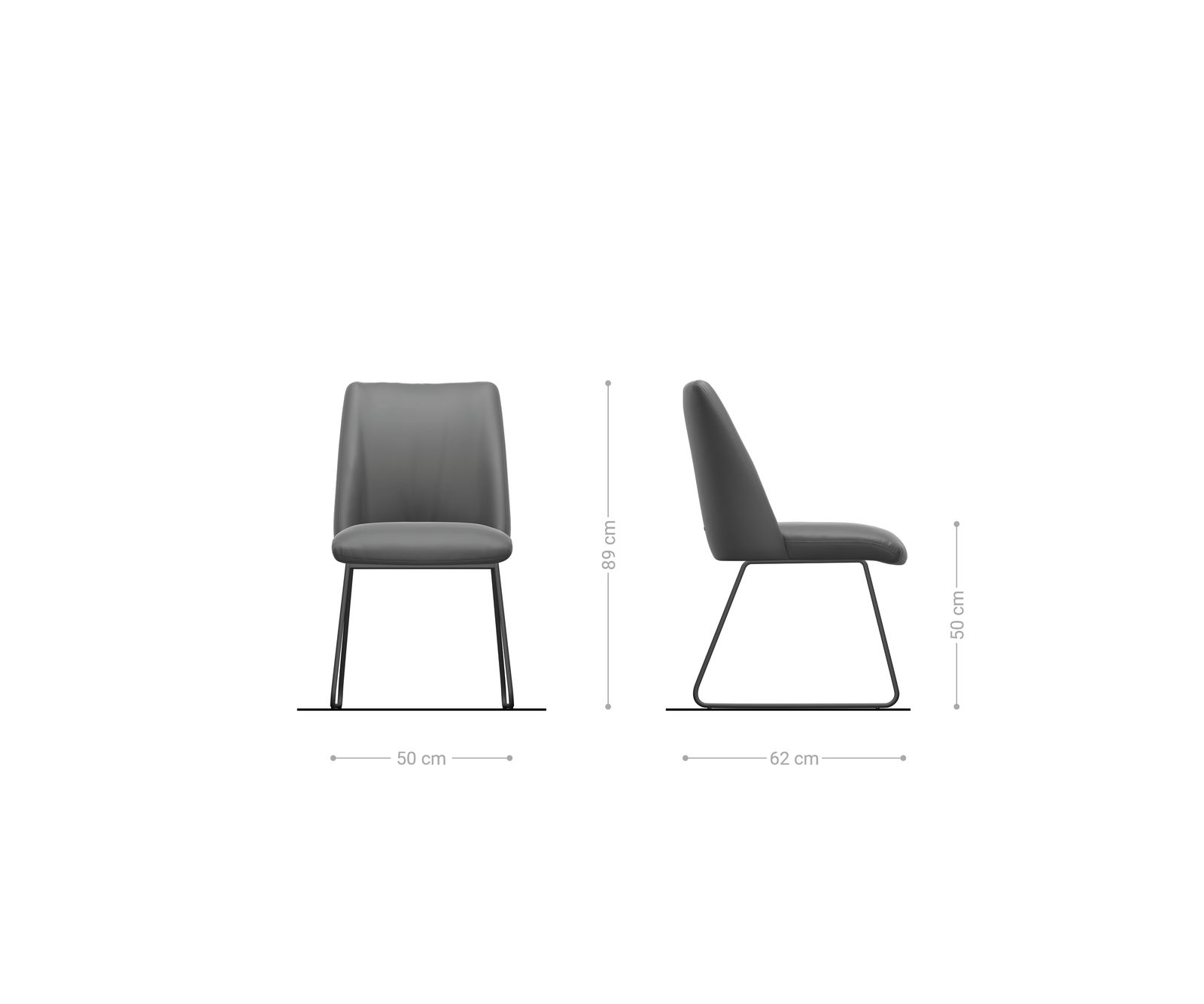 Chaise-de-salle-à-manger Elso-Flex cuir de vache noir pied trapèze acier inoxydable brossé ressorts ensachés 6