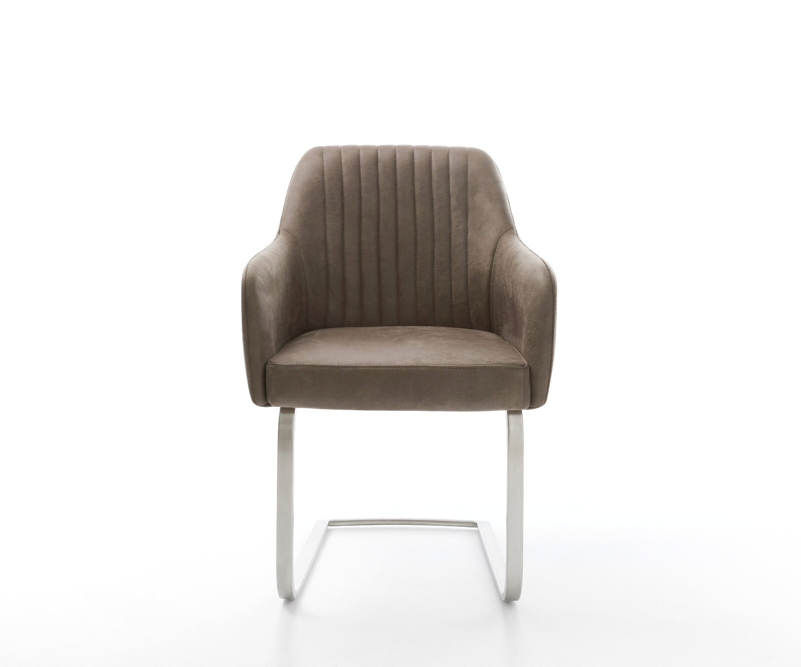 Cantilever Greg-Flex microvelours taupe vintage pied cantilever plat acier inoxydable brossé ressorts ensachés 1