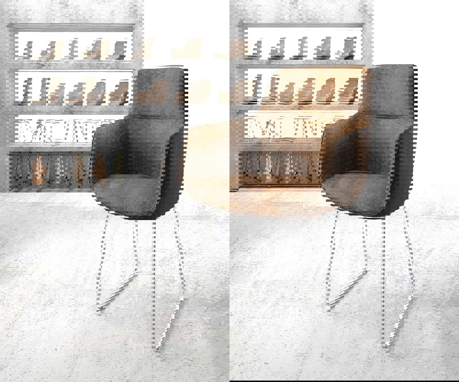 Fauteuil Pejo-Flex brun antique cadre patin acier inoxydable