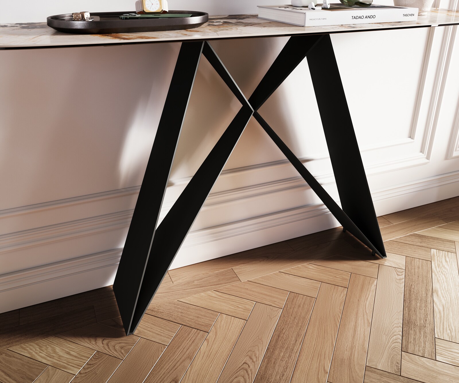 Console Edge forme bateau 140x40 cm Céramique Patagonia Poliert Velio Métal Noir 6