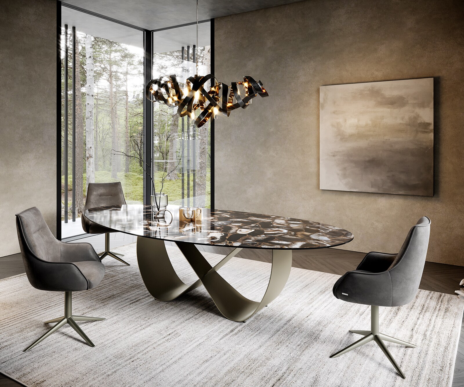 Table à manger Edge Oval 280x130 cm Céramique Iris FMG Agatablack Infinity Métal Finition effet Titan 6