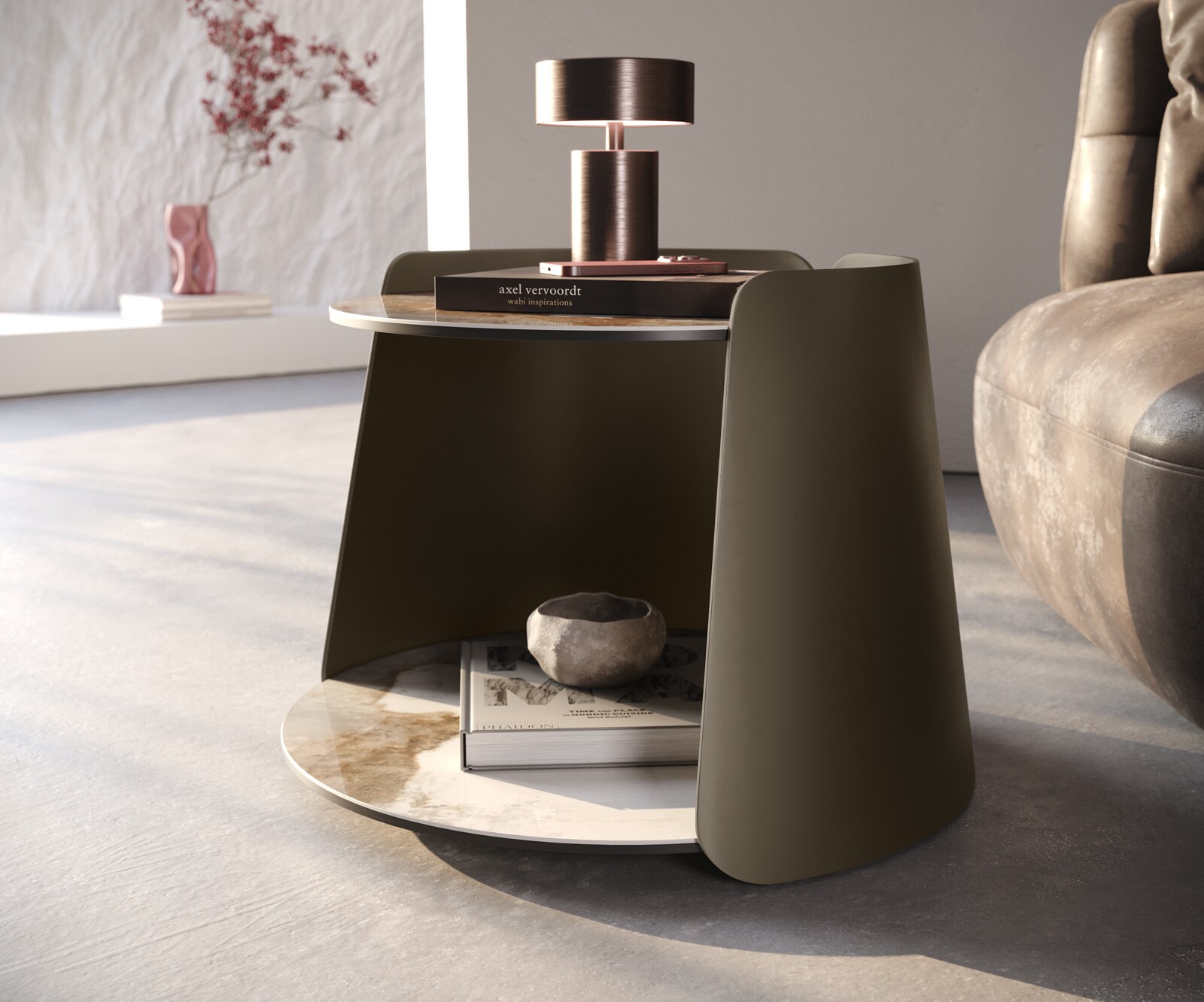 Table-basse Daban 59x59 cm céramique Minas Melange blanc-beige piètement métal coloris titane 5