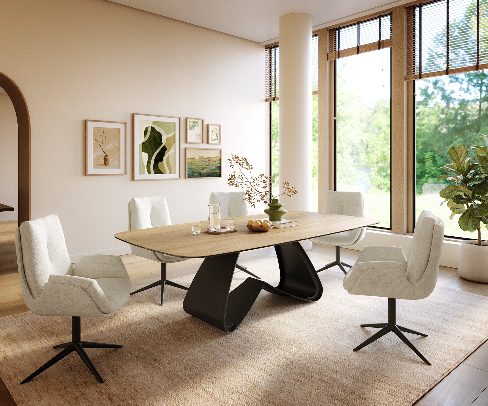 Table à manger Edge Boot 240x120 cm Céramique Laminam® Sabbia Eichefarbig piètement en W Métal Noir 6